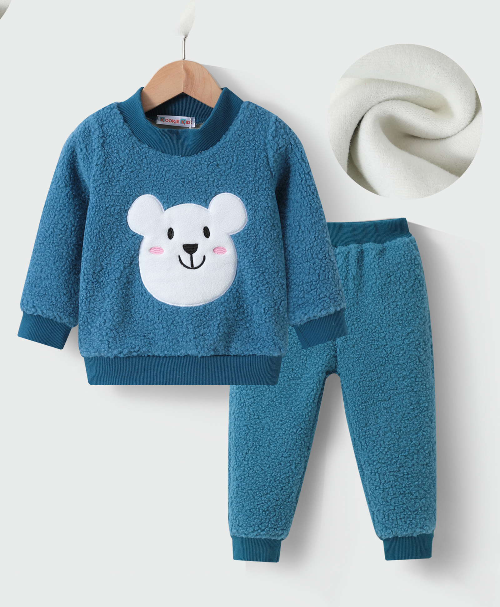 Kookie Kids Full Sleeves Winter Wear Suit With Teddy Applique - Blue-image-24