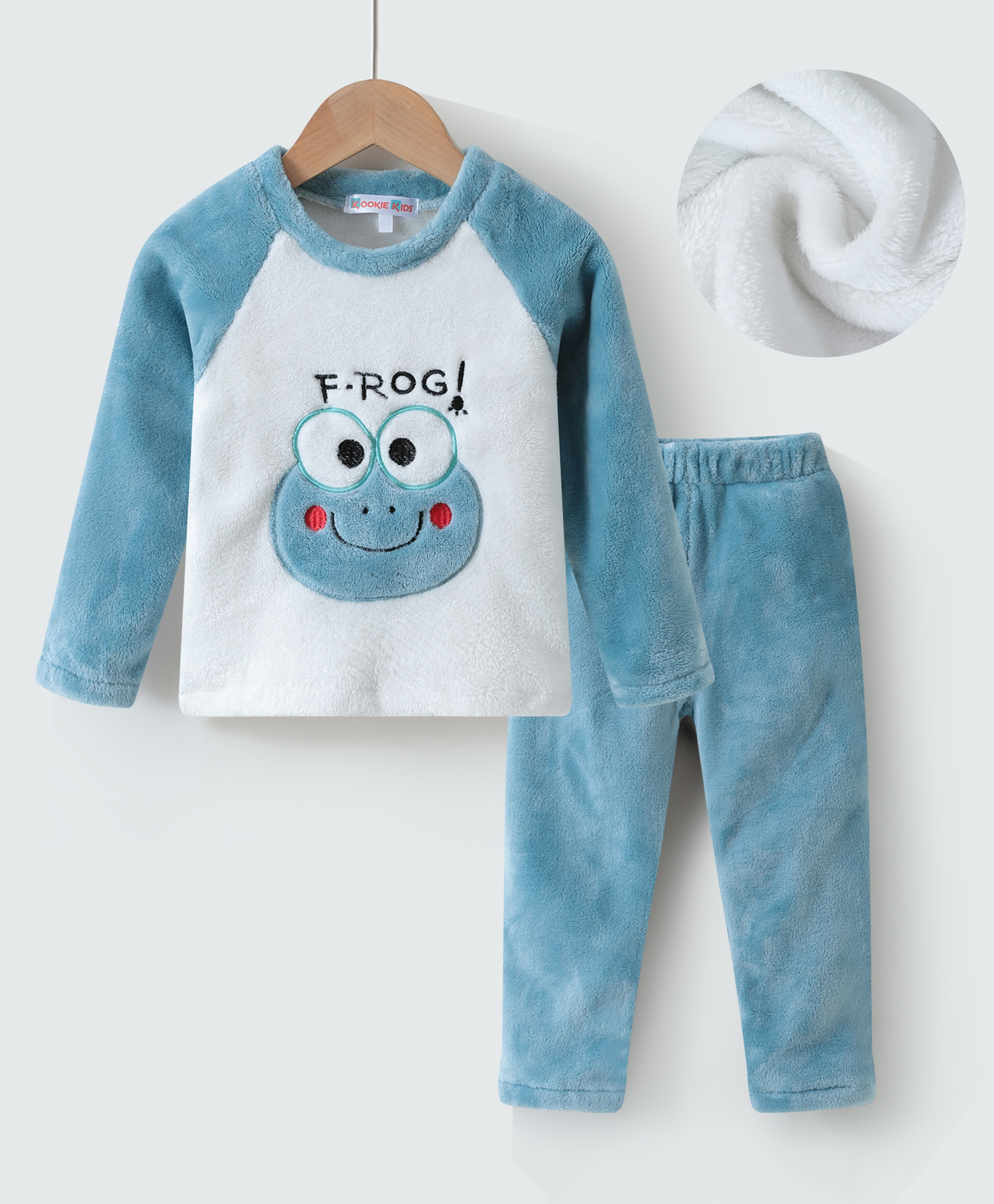 Kookie Kids Raglan Sleeves Winter Night Suit Frog Design - Blue-image-14