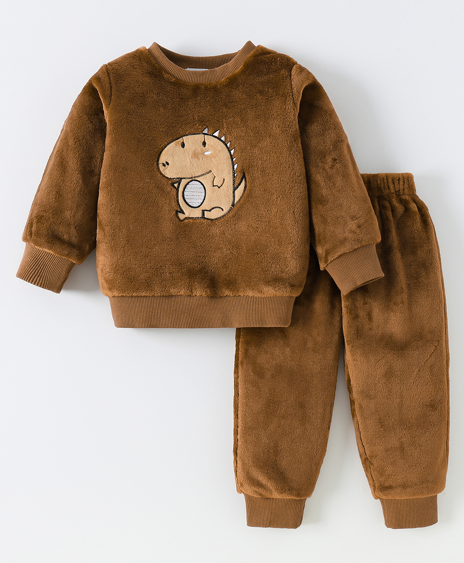 Kookie Kids Full Sleeves Winter Night Suit with Dino Print - Brown-image-10