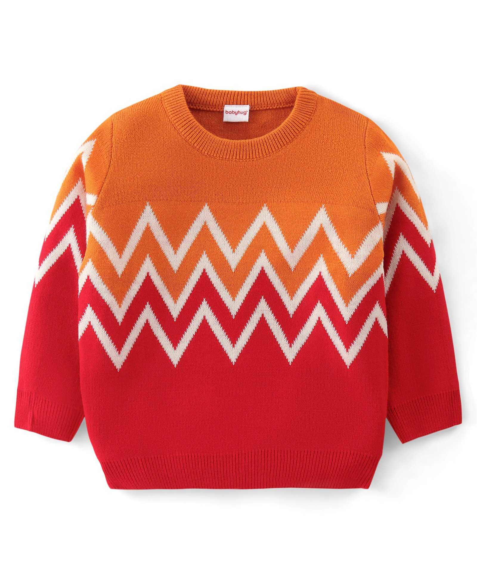 Babyhug Knit Full Sleeves Sweater Chevron Design - Orange-image-32