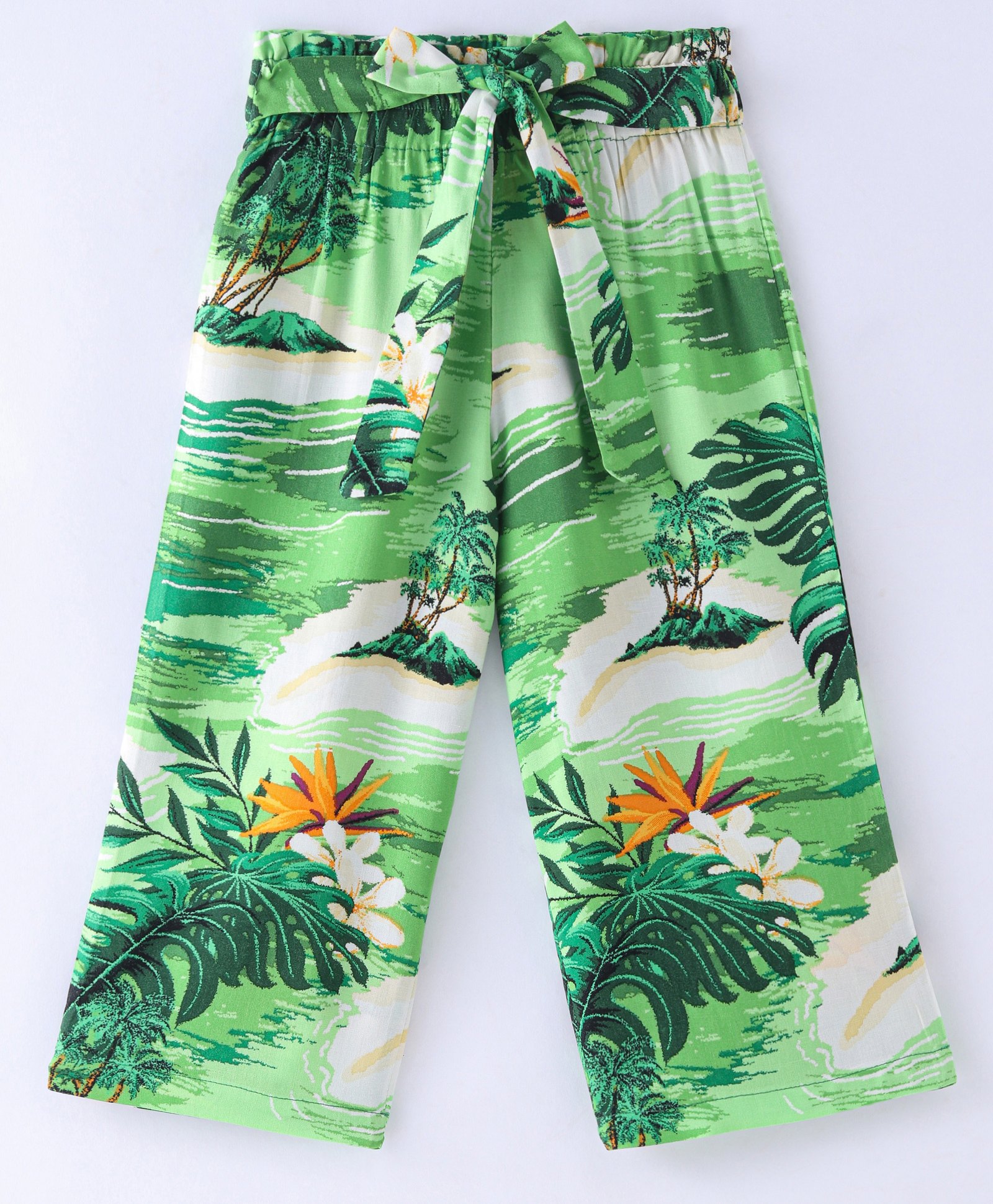 CrayonFlakes Rayon Tropical Theme Printed Palazzo - Off White & Green-image-42