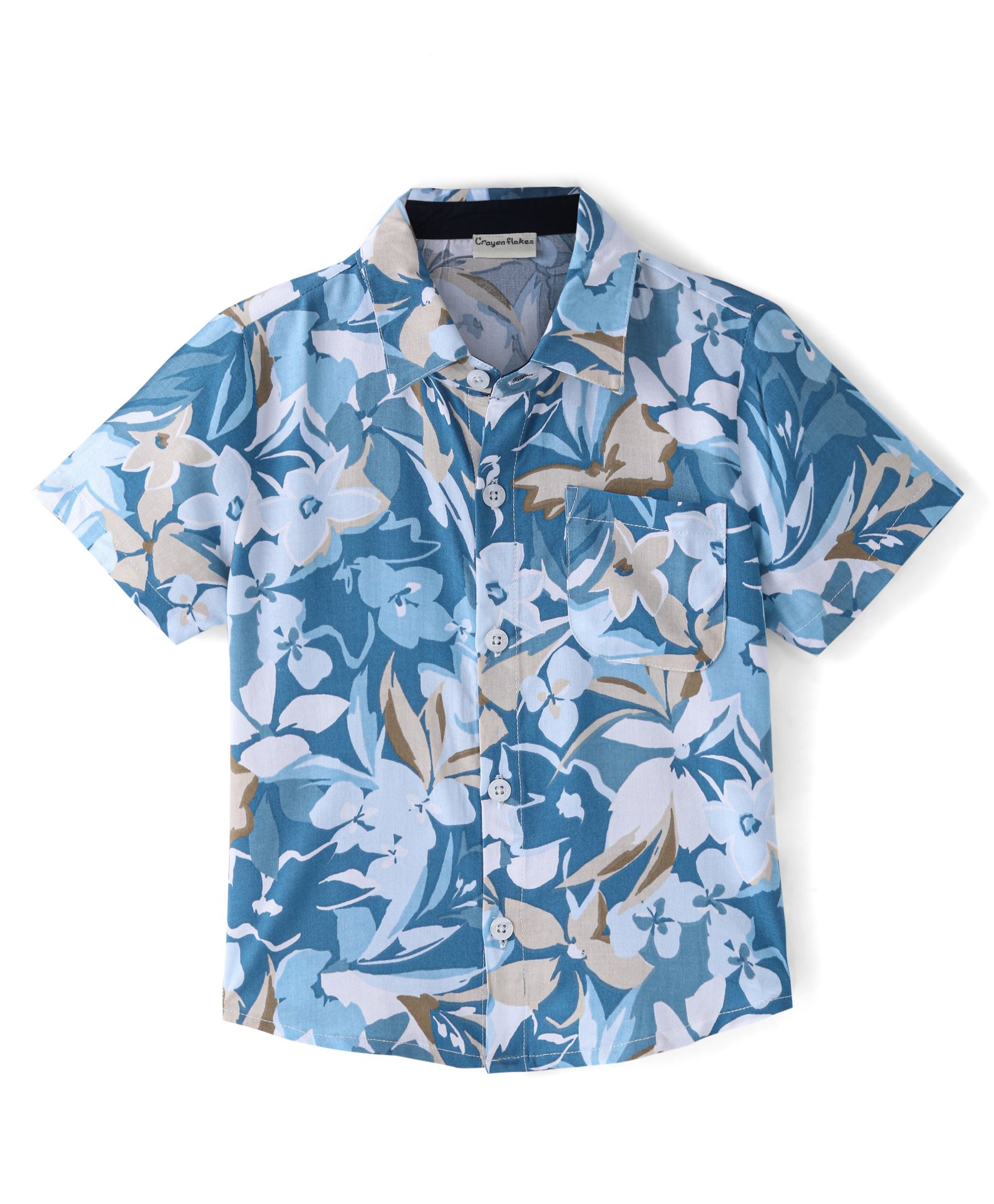CrayonFlakes Rayon Half Sleeves Floral Printed Shirt - Blue-picture-10