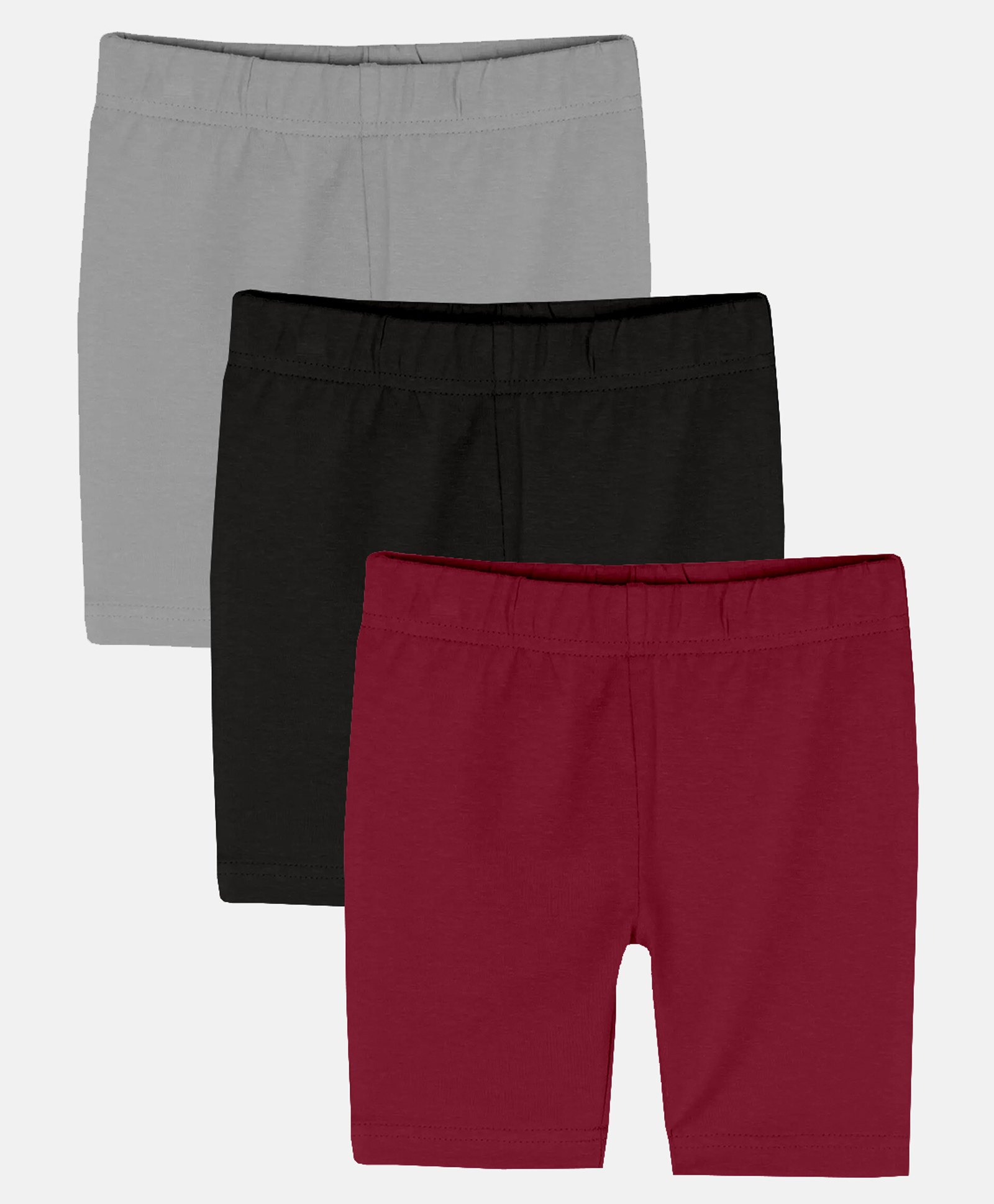 Kiddopanti Pack Of 3 Cycling Solid Shorts - Lightt Grey Black & Maroon-picture-14