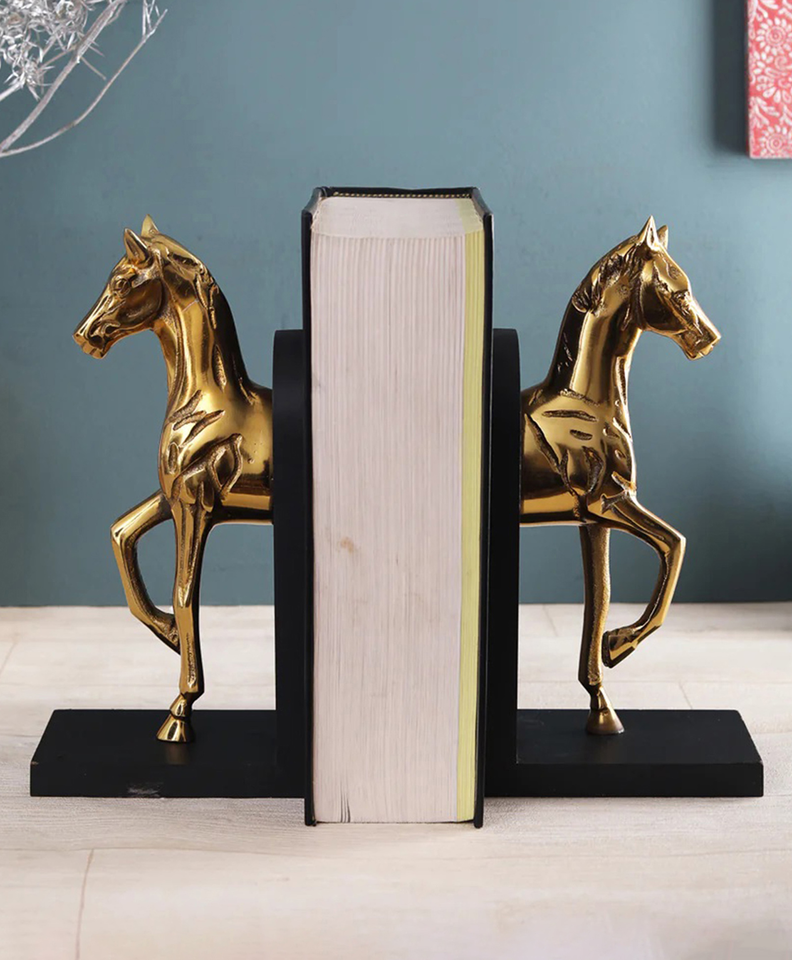 VOIDROP Set of 2 Trotting Horse Bookend Decorative & Unique Heavy Aluminium Bookends Decoration for Library, Office Decor, Living Room,  (Gold)-image-3