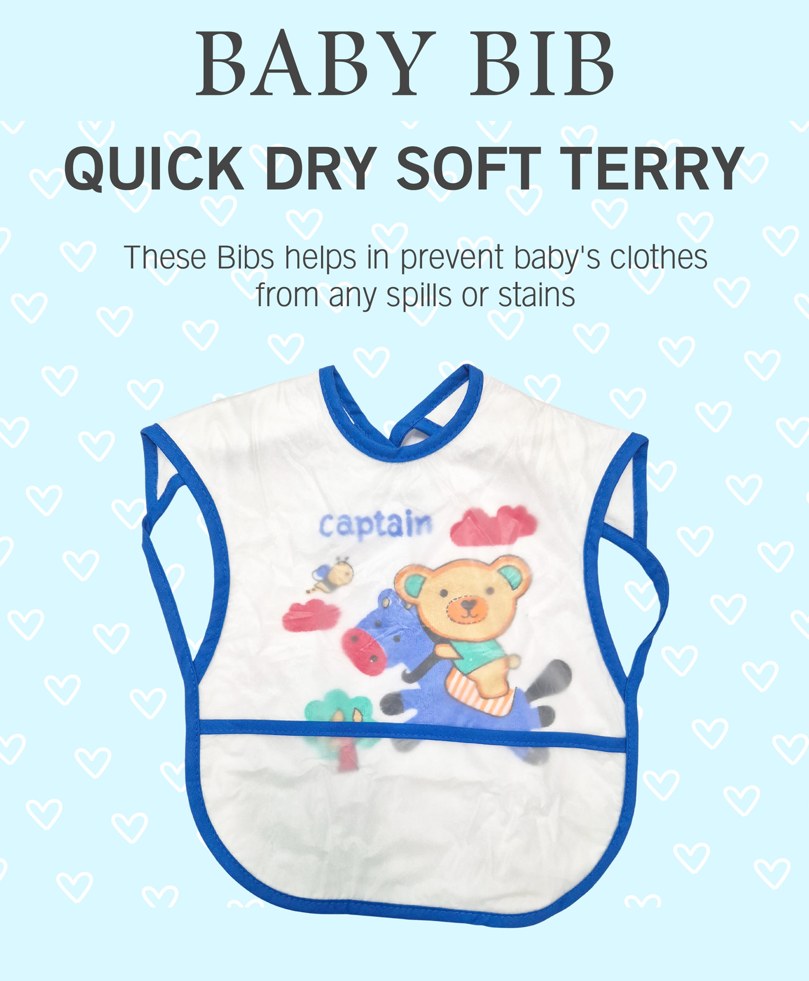 VOIDROP New Born Baby Cotton Bibs Apron Easily Adjustable For Baby - Blue-picture-30