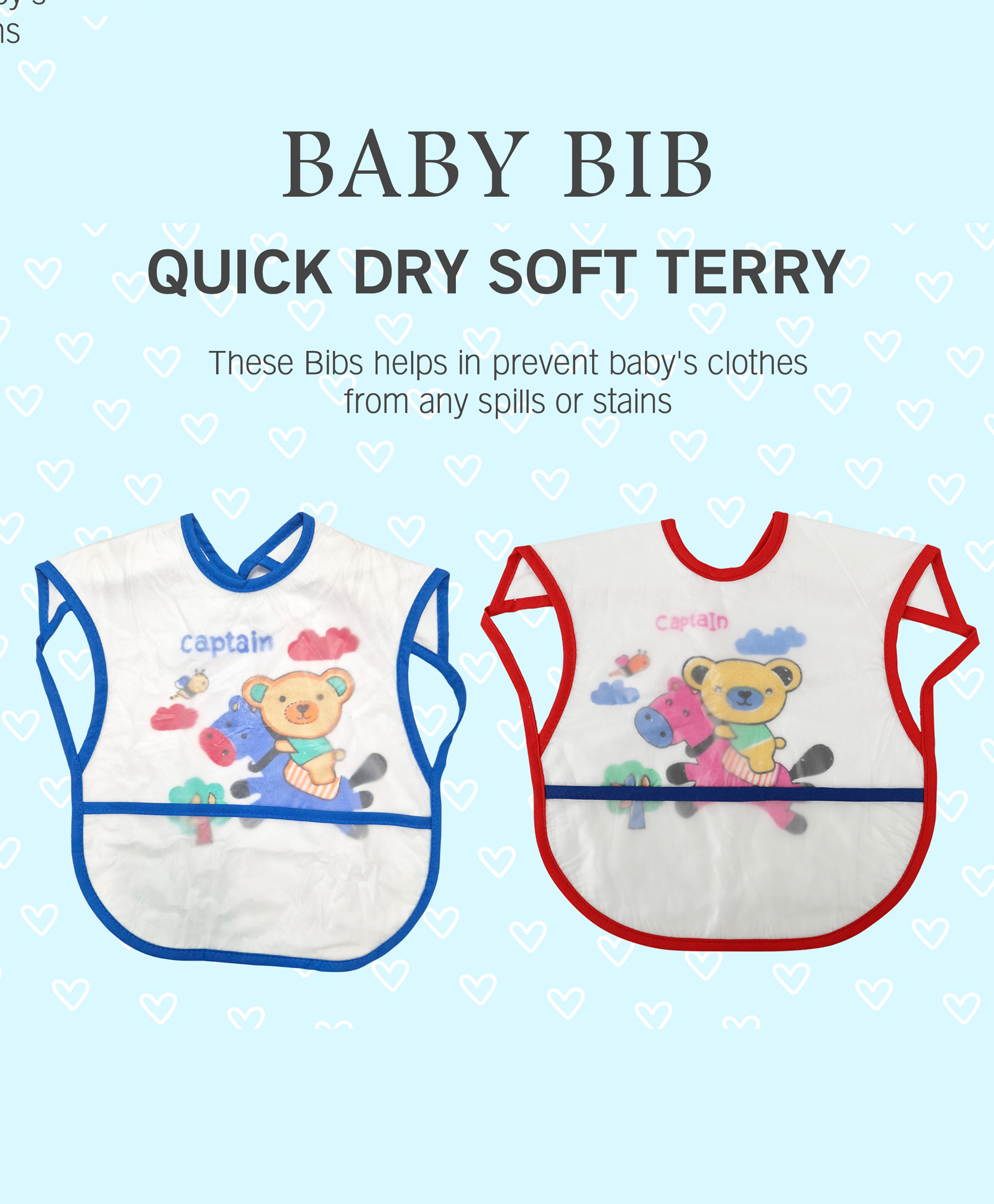 VOIDROP Set of 2 New Born Baby Cotton Bibs Apron Easily Adjustable For Baby - Blue & Red-image-4