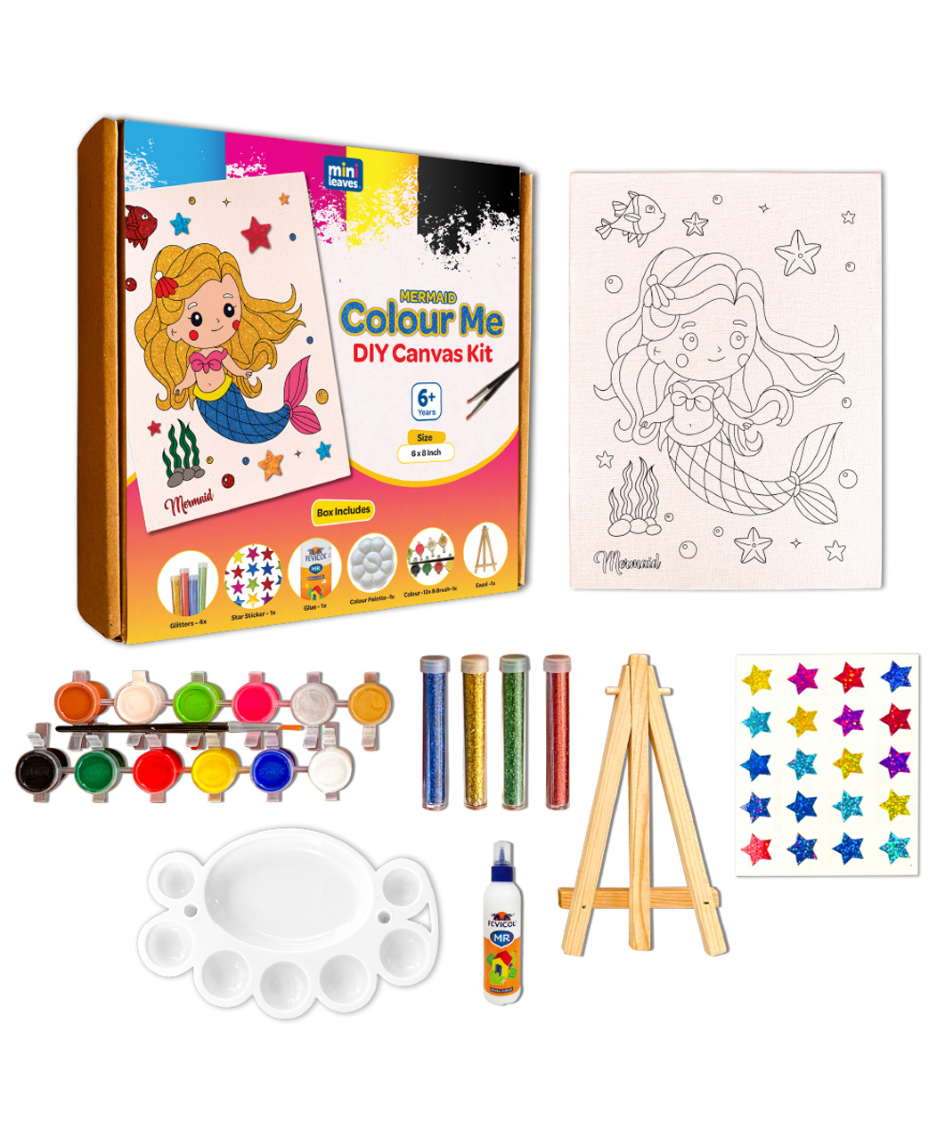 minileaves Mini Leaves  Colour Me Mermaid DIY Canvas Art Kit 8 x 6 Inch-picture-46