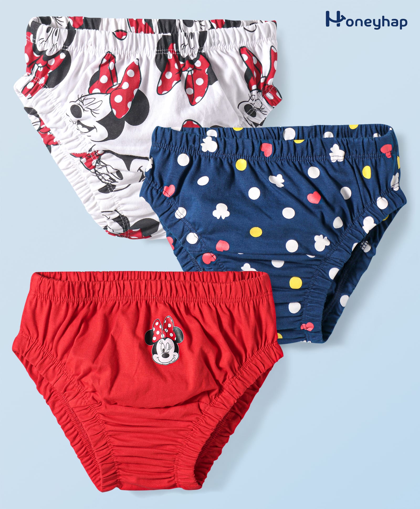 HoneyHap Disney Single Jersey Knit Panties with Minnie Mouse Graphics & Polka Dots Pack Of 3 - Grey Red & Navy Blue-image-40