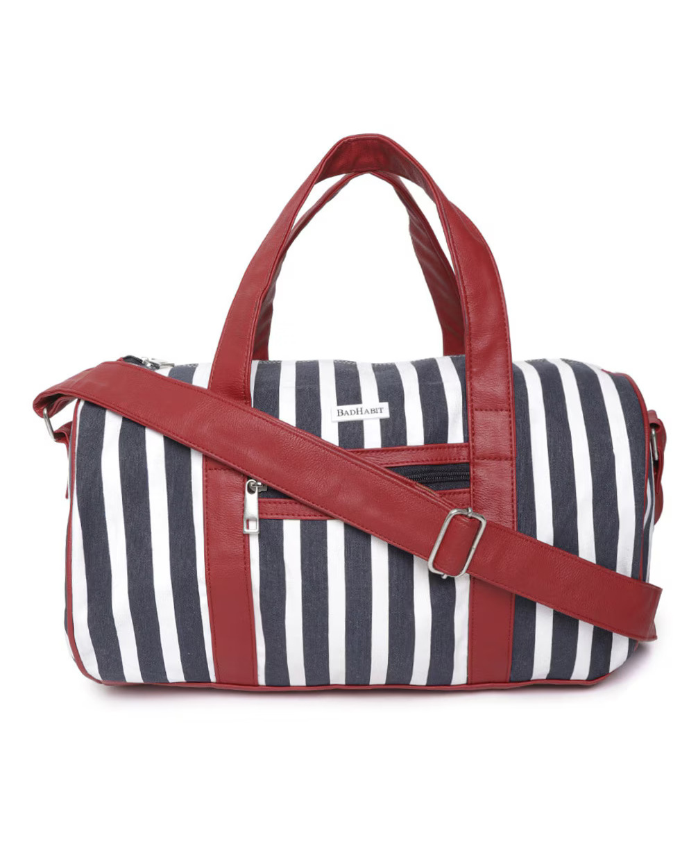 BAD HABIT Off-White, Navy Blue, and Red Striped Duffel Bag - Stylish and Spacious-picture-37
