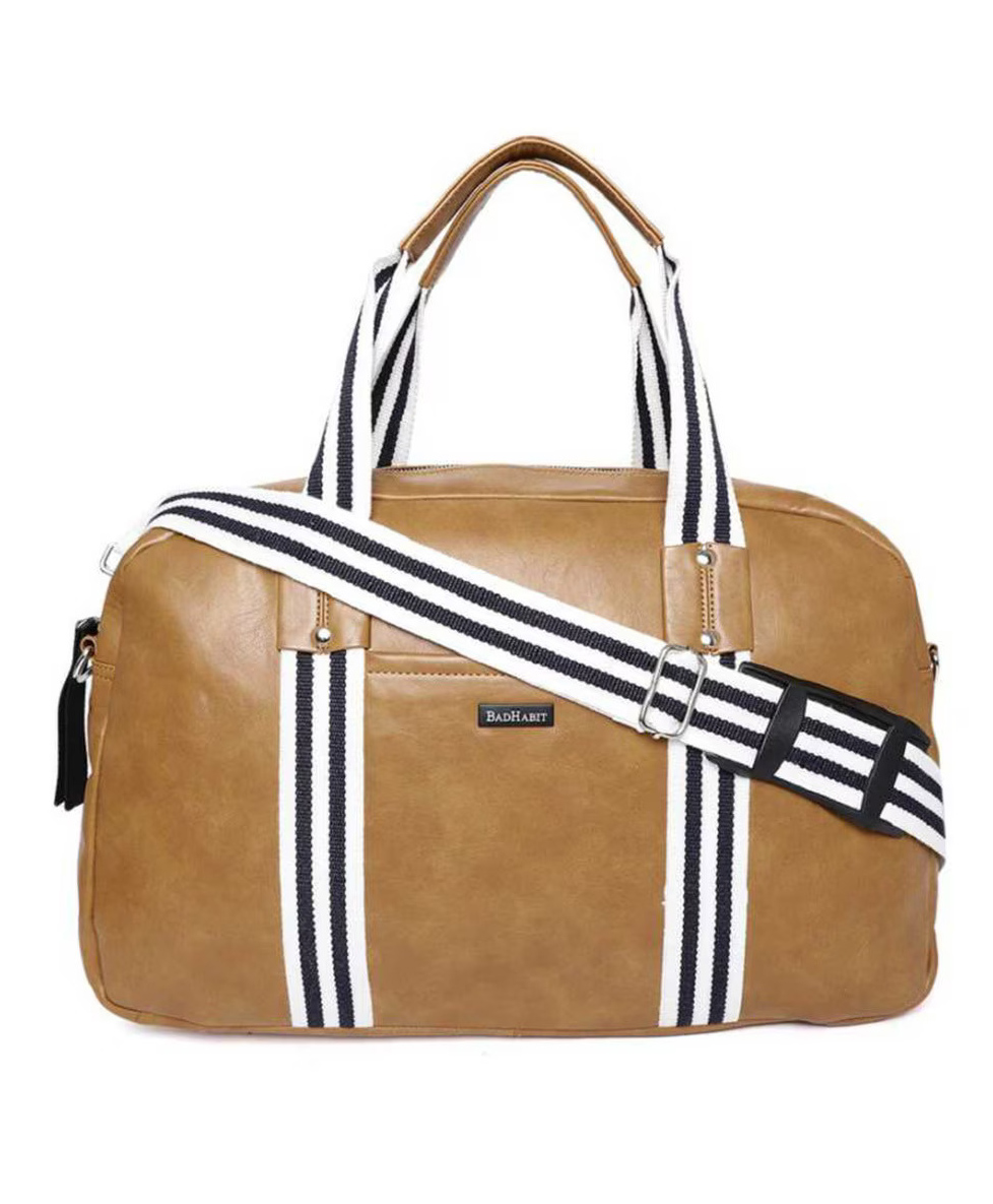 BAD HABIT Tan Brown PU Duffel Bag - Stylish and Spacious Travel Companion-image-2