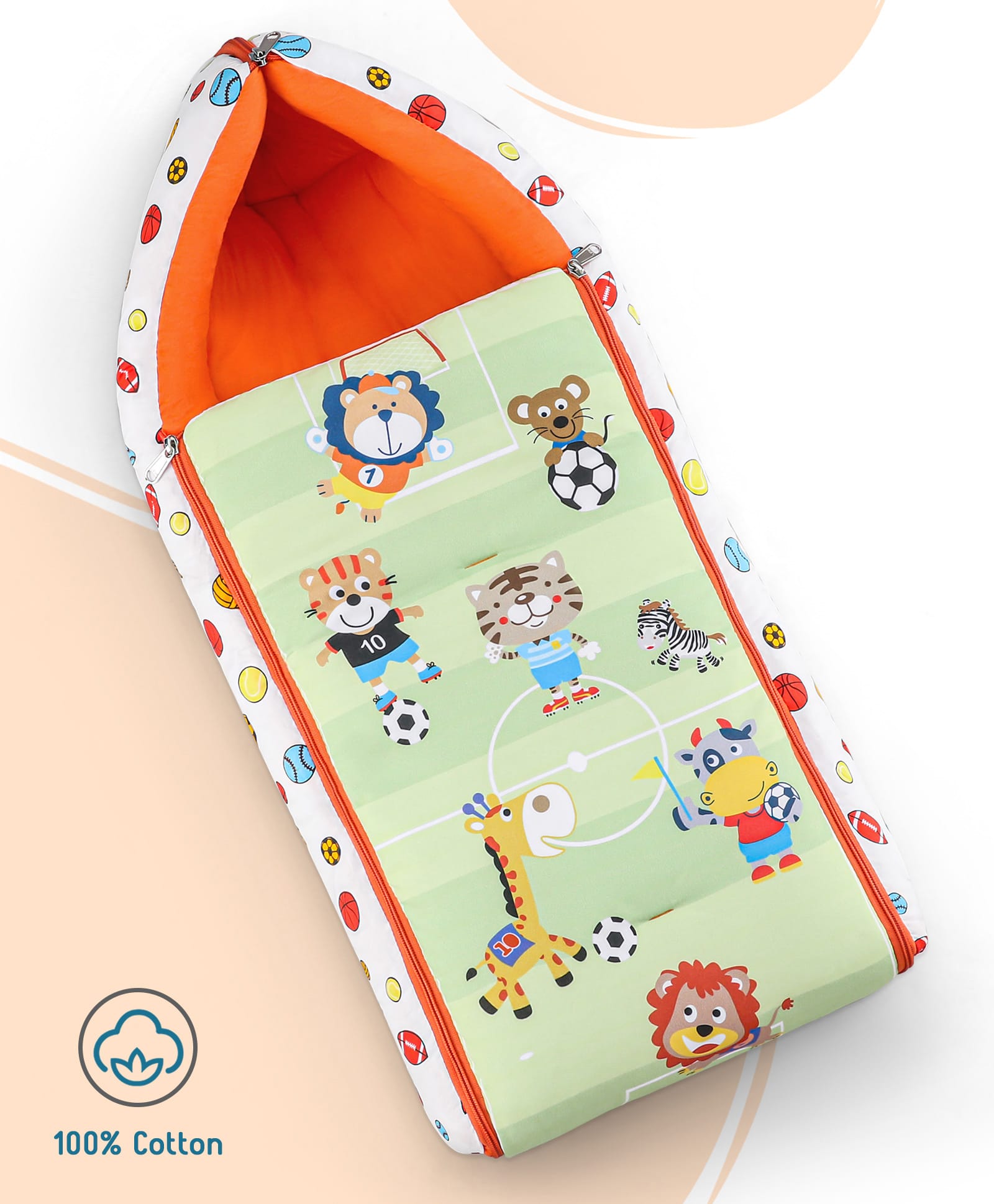 Babyhug Cotton Sleeping Bag Cum Carry Nest With Animals Print- Mint-image-15