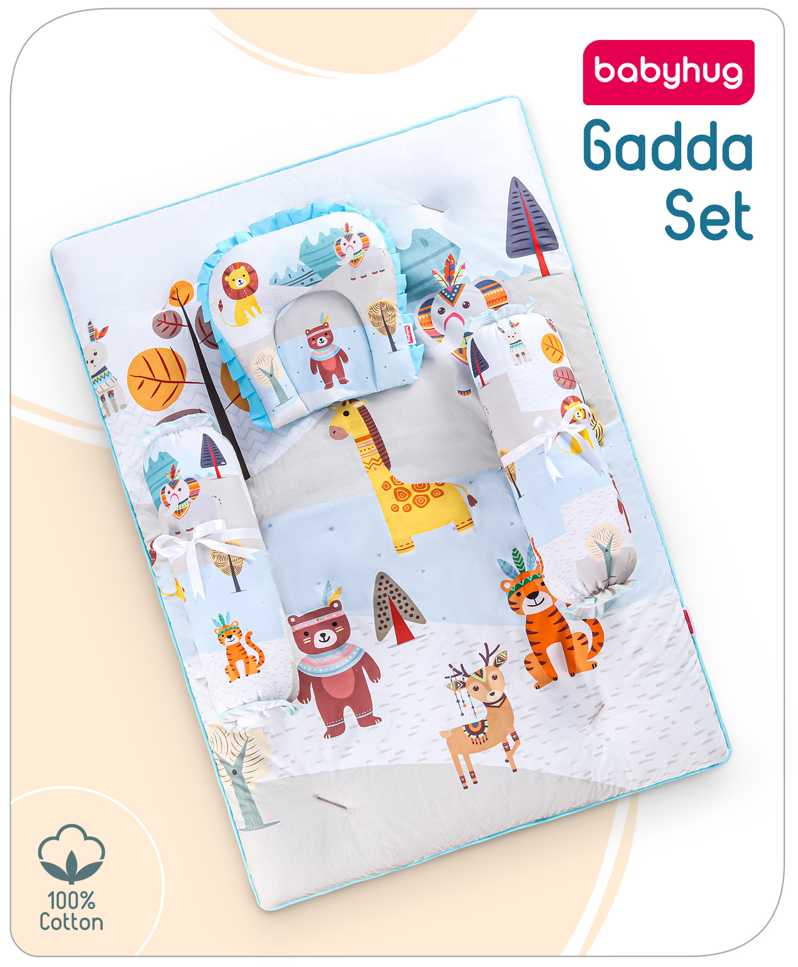 Babyhug Cotton Bedding Set With Animals Print - White-picture-16