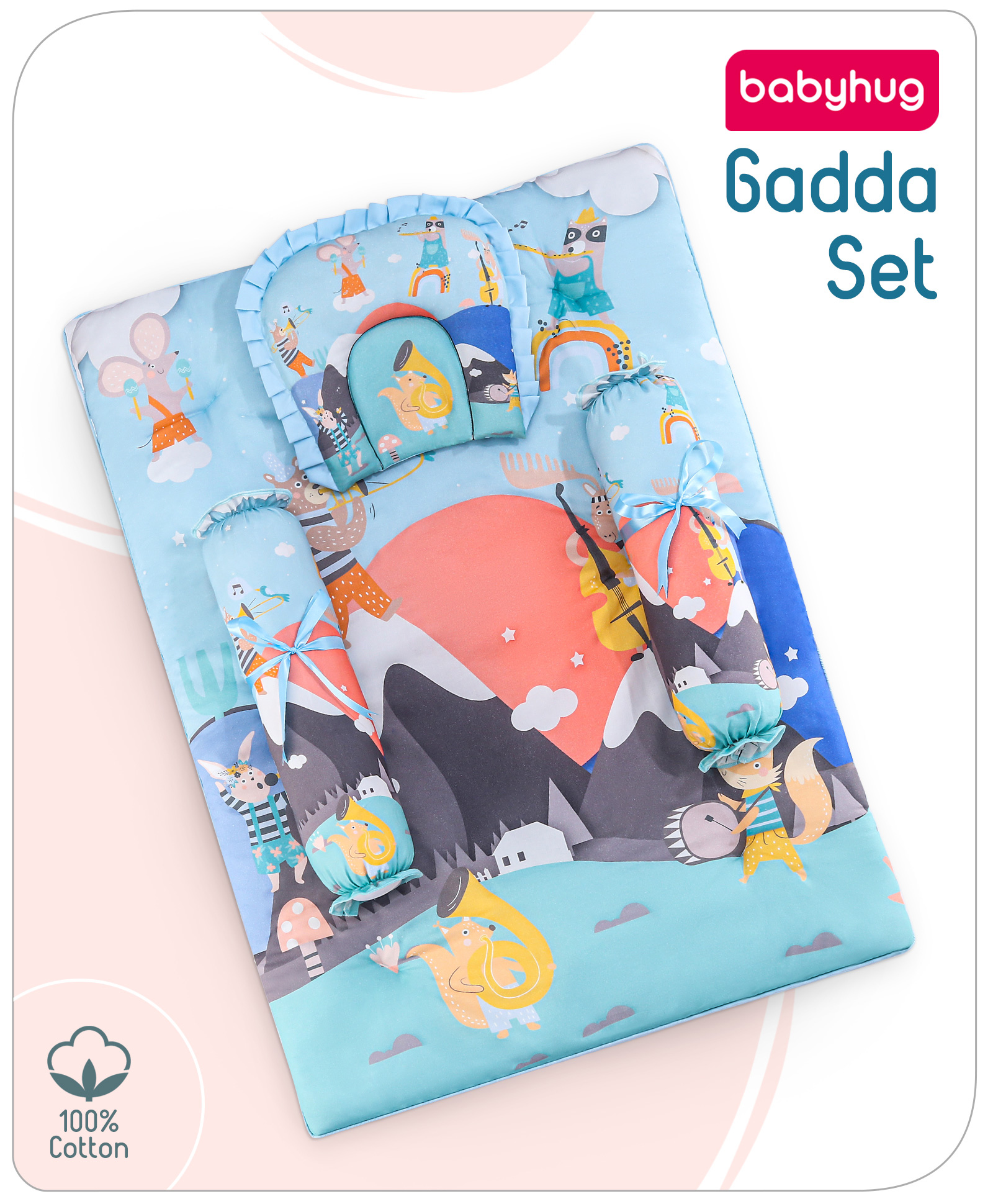 Babyhug Cotton Bedding Set With Animals Print - Blue-image-33