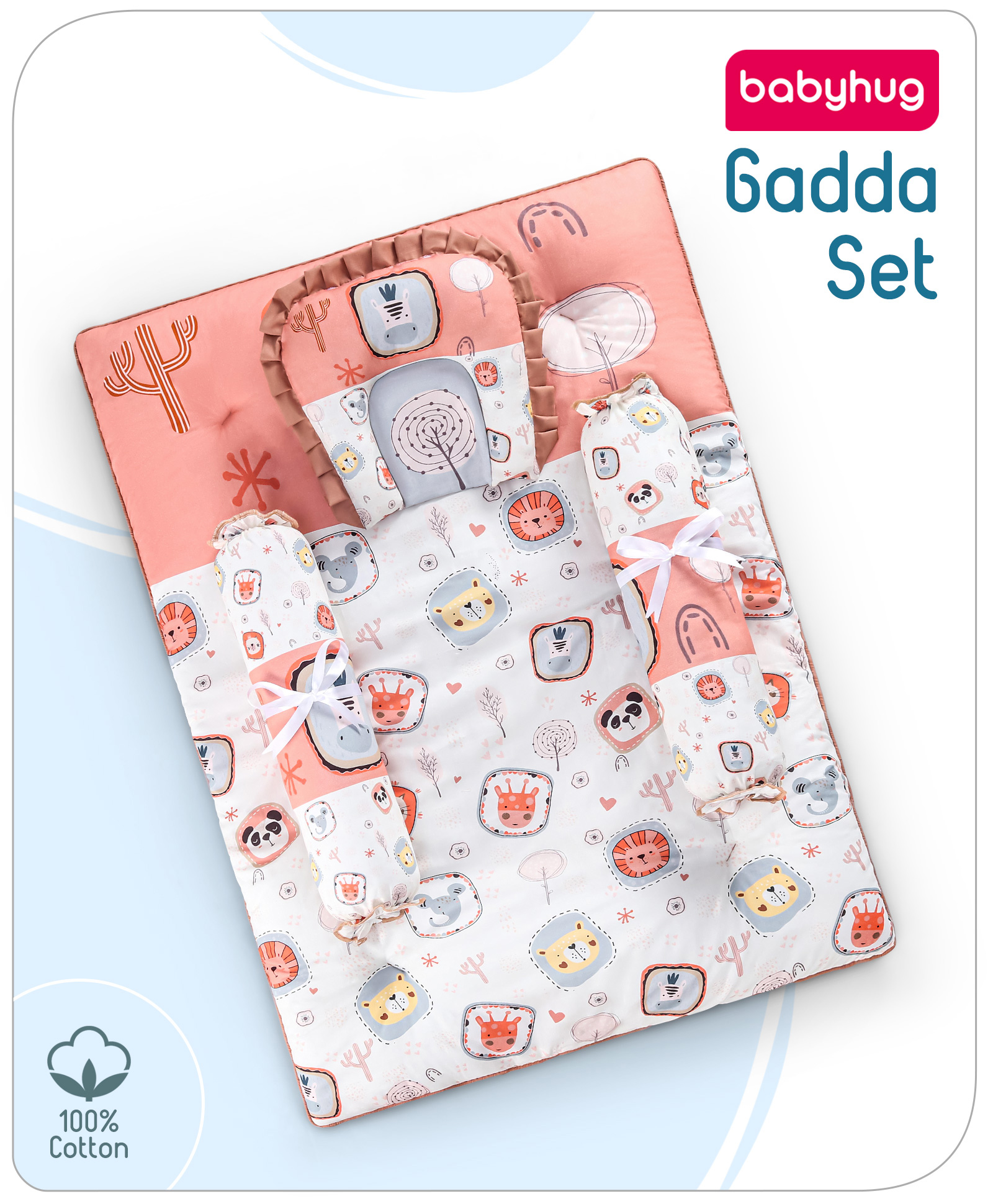Babyhug Cotton Bedding Set With Animals Print - Brown-picture-10