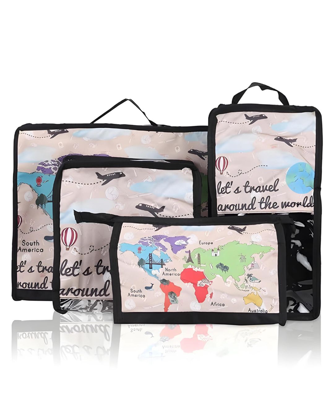 Echo Boomers Wanderlust 4-Piece Travel Organizer Set - Red and Sky Blue Packing Cubes with Global Travel Print-image-27