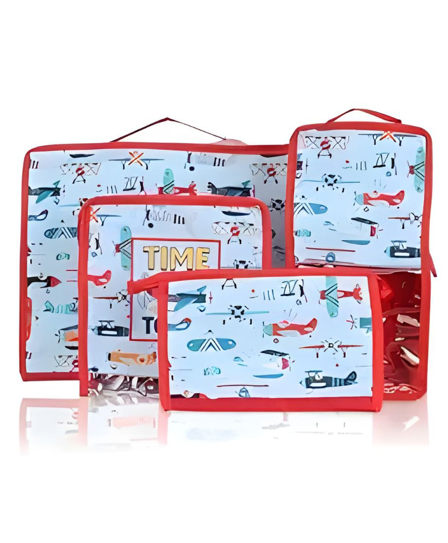 Echo Boomers Time to Fly 4-Piece Travel Organizer Set - Red and Sky Blue Packing Cubes with Rocket and Airplane Print-image-40