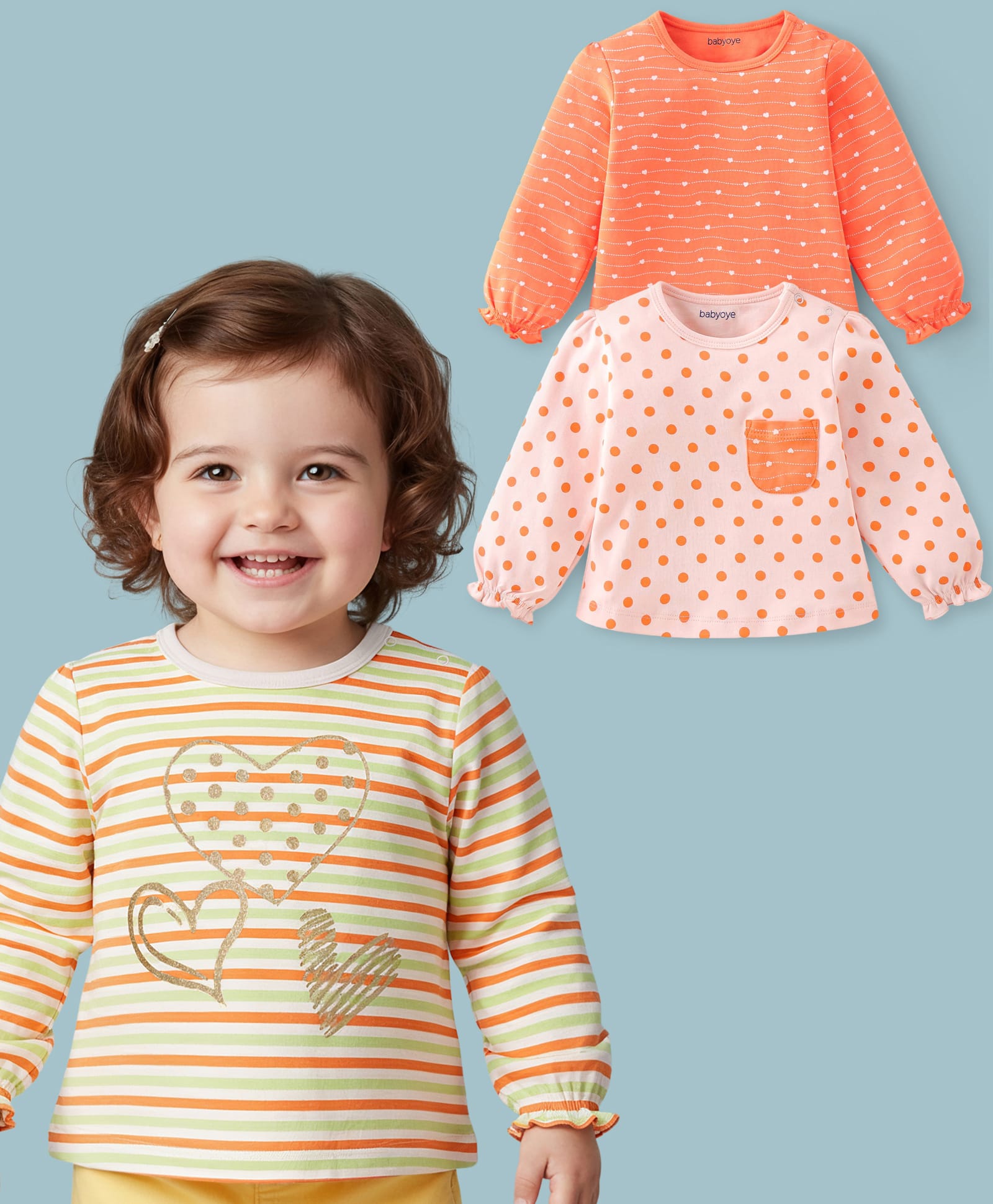Babyoye 100% Cotton Knit with Eco-Jiva Finish Full Sleeves T-Shirts Polka Dots & Heart Print Pack of 3 - Multicolour-picture-13