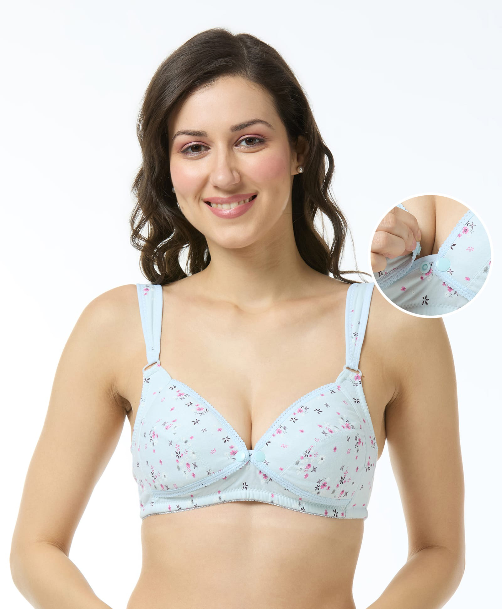 Bella Mama Cotton Nursing Padded Bra Floral Print - Sky-picture-15