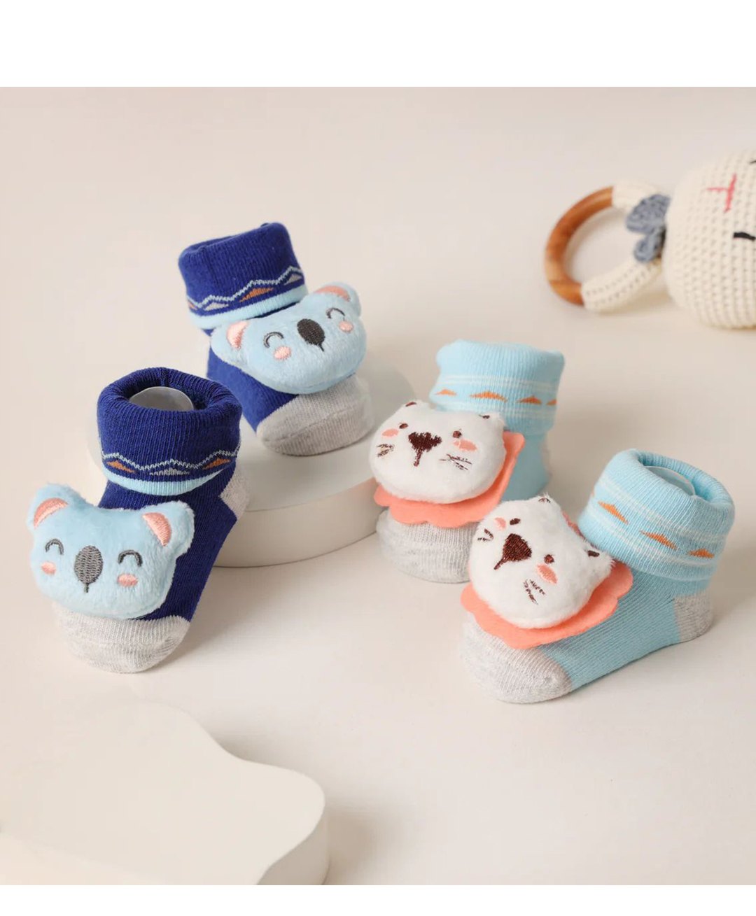 Kicks & Crawl Cotton Pack Of 2 Animal Applique Detailed Crawler Socks - Blue-image-39