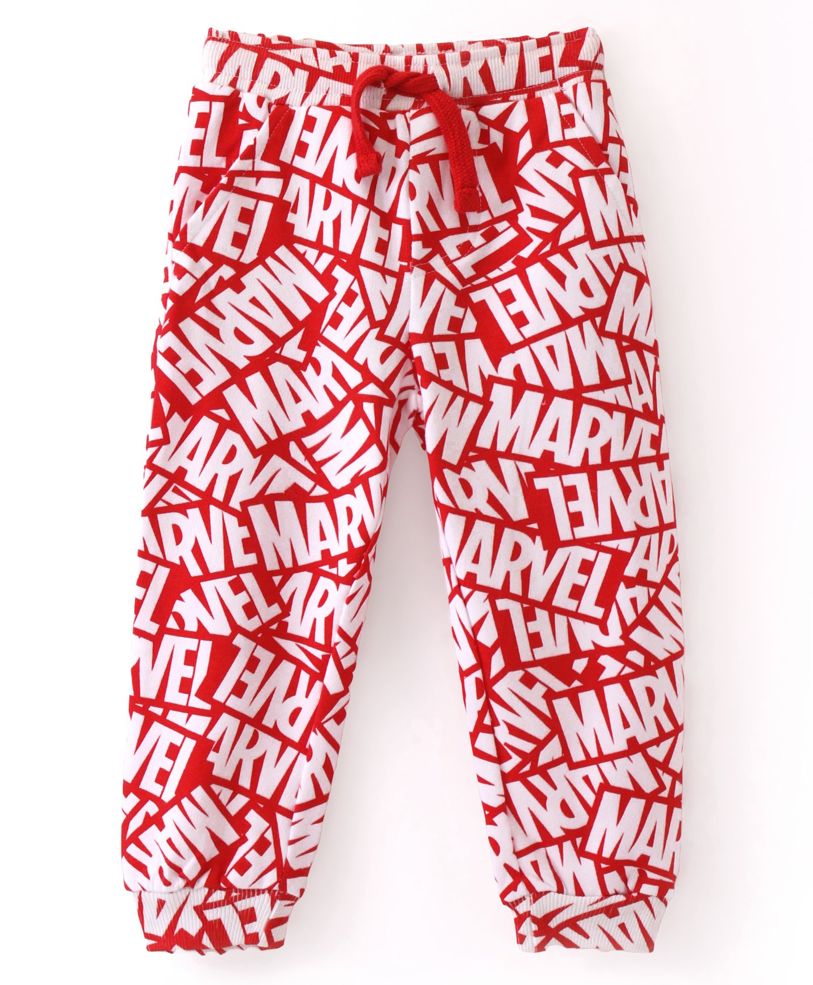 Babyhug Marvel Cotton Knit Full Length Lounge Pant with Marvel Print - Red-image-16