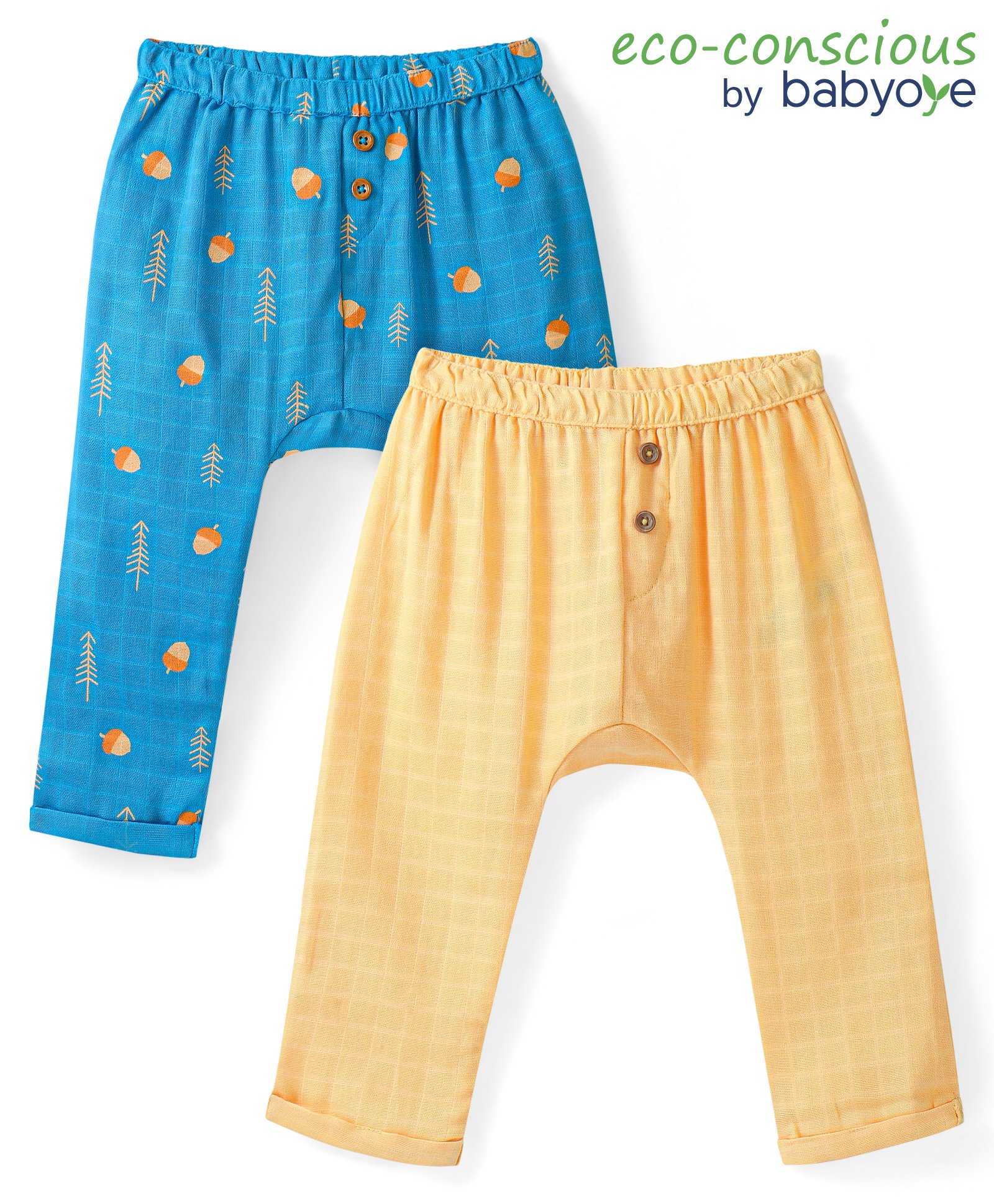 Babyoye 100% Cotton Organic Woven Full Length Diaper Leggings Nut Print Pack of 2 - Multicolour-picture-18