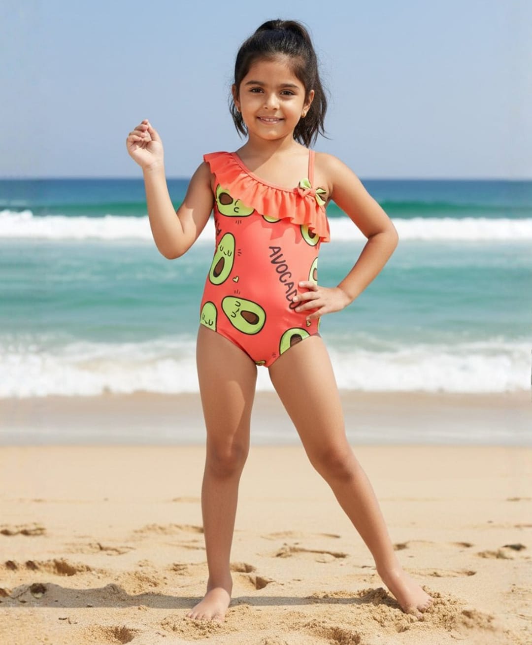 The Mom Store One Shoulder Avocado Printed Swimsuit - Red-picture-31