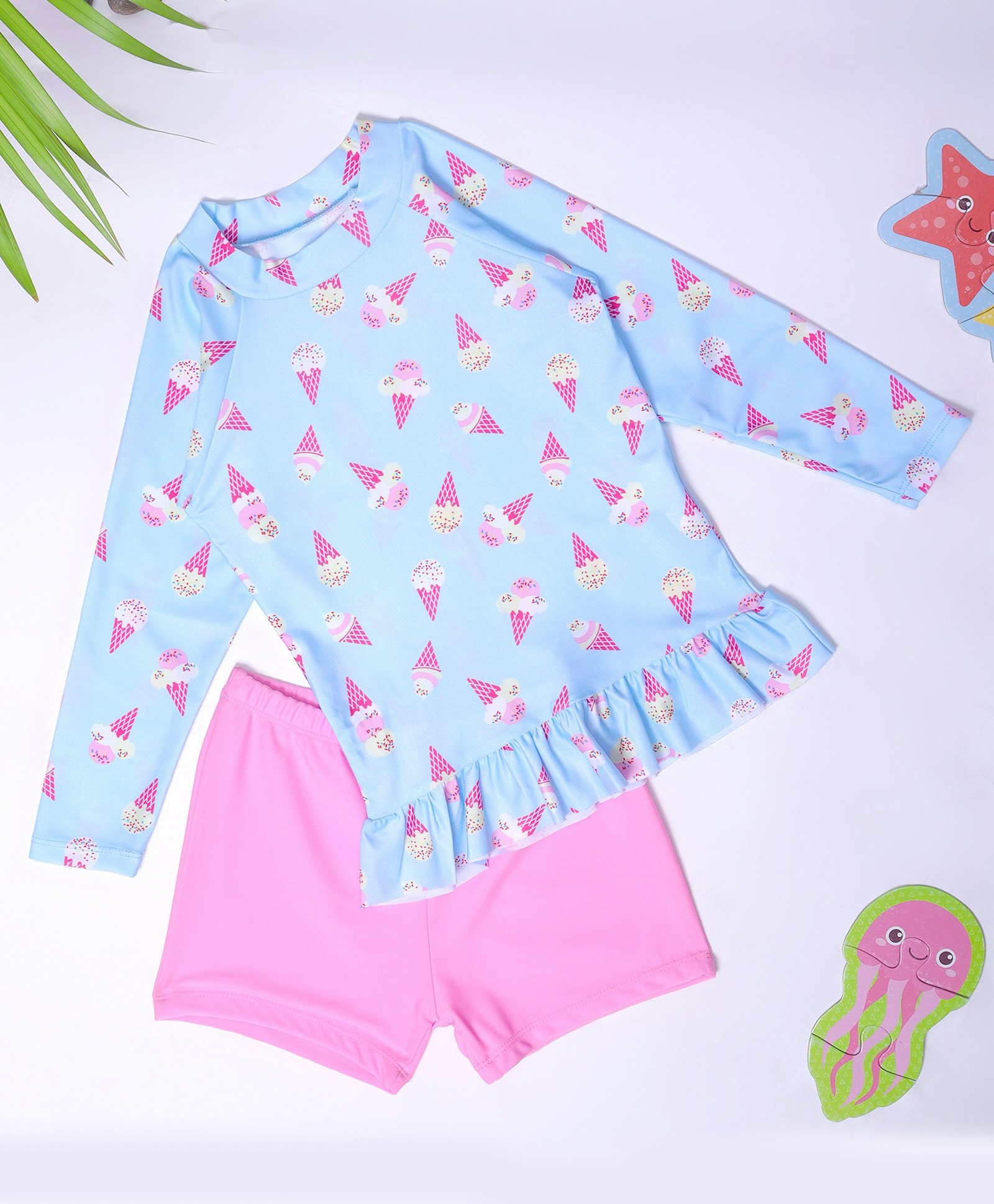 Bubble Berry Full Sleeves  Ice Cream Printed Swimsuit - Multi Colour-image-47