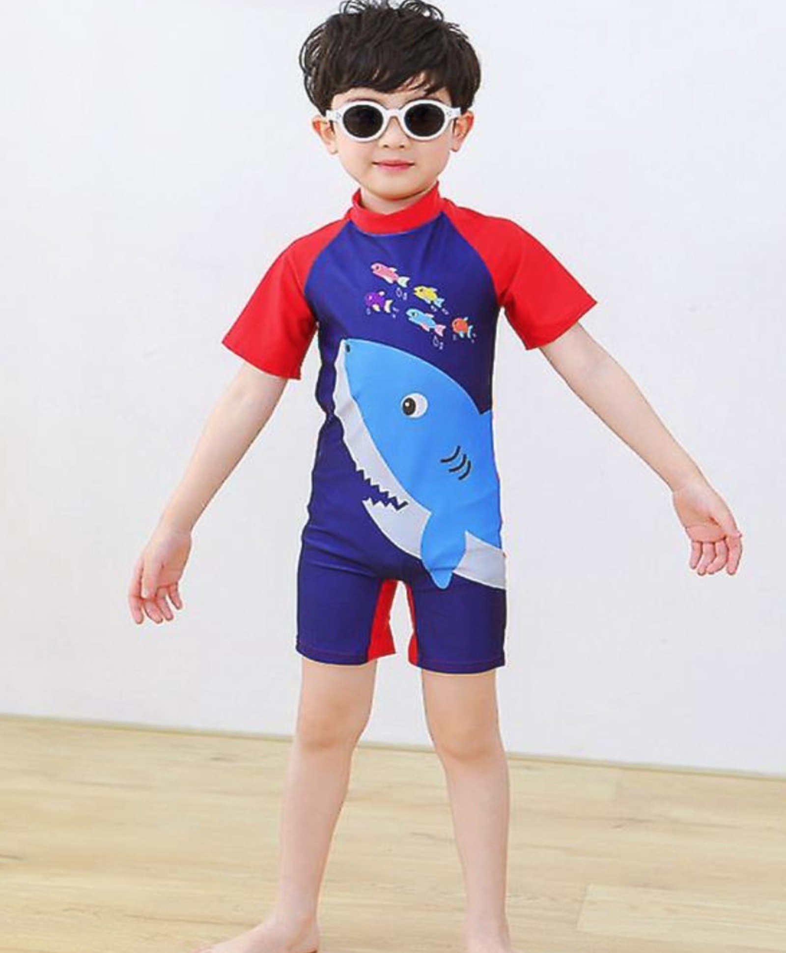 Bubble Berry Half Sleeves Shark Printed Swimsuit - Blue-picture-20