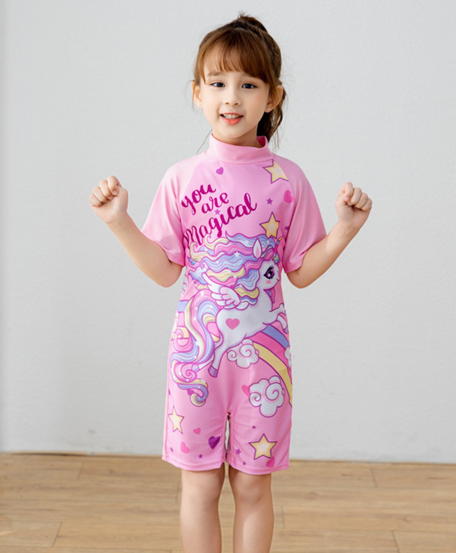 Bubble Berry Half Sleeves Unicorn Printed Swimsuit - Pink-image-28