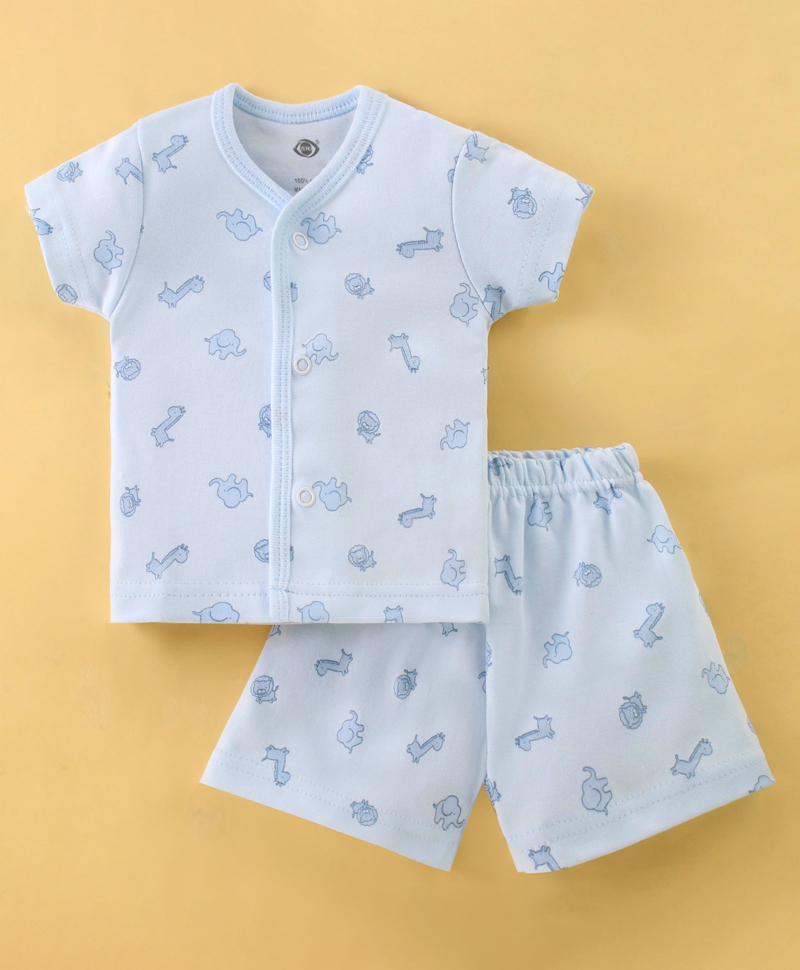 Zero Sinker Knit Half Sleeves Night Suit With Animals Print - Sky Blue-image-42