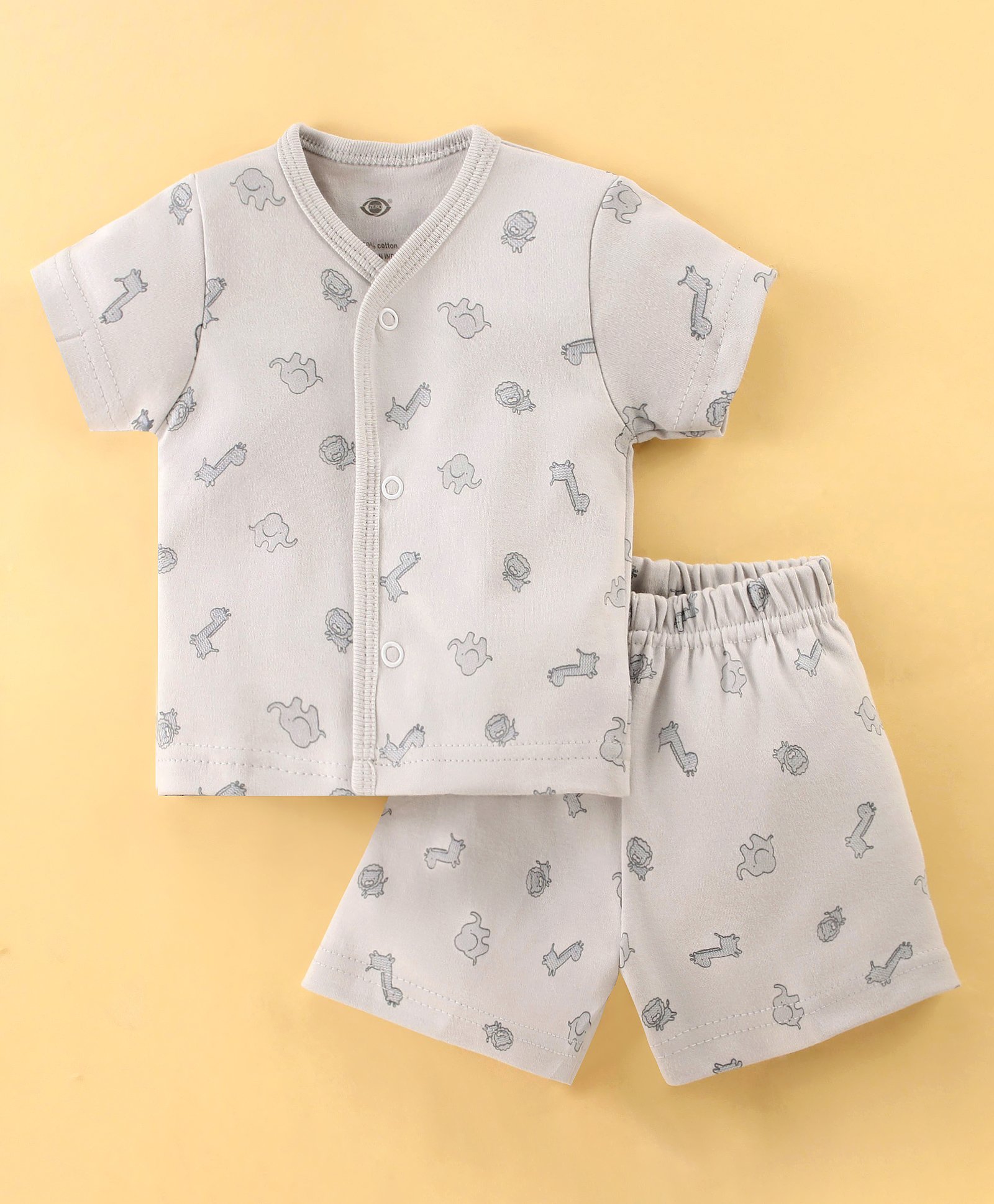 Zero Sinker Knit Half Sleeves Night Suit With Animals Print - Silver-picture-1
