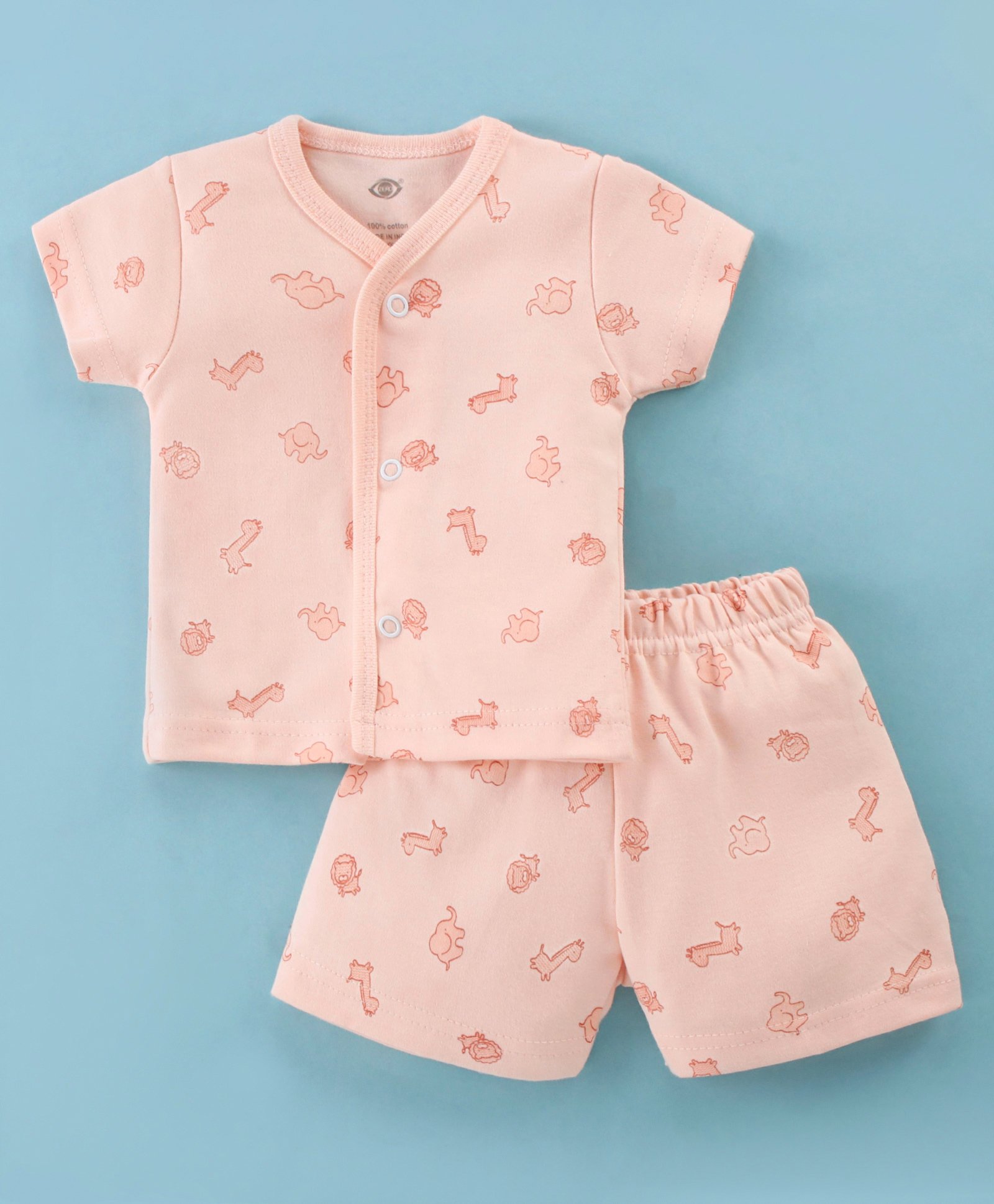 Zero Sinker Knit Half Sleeves Night Suit With Animals Print - Peach-image-40