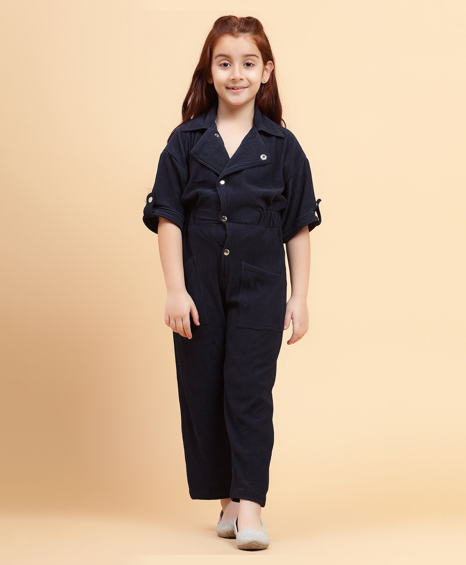 Little Marine Three Fourth Sleeves Ribbed Jumpsuit - Black-picture-24
