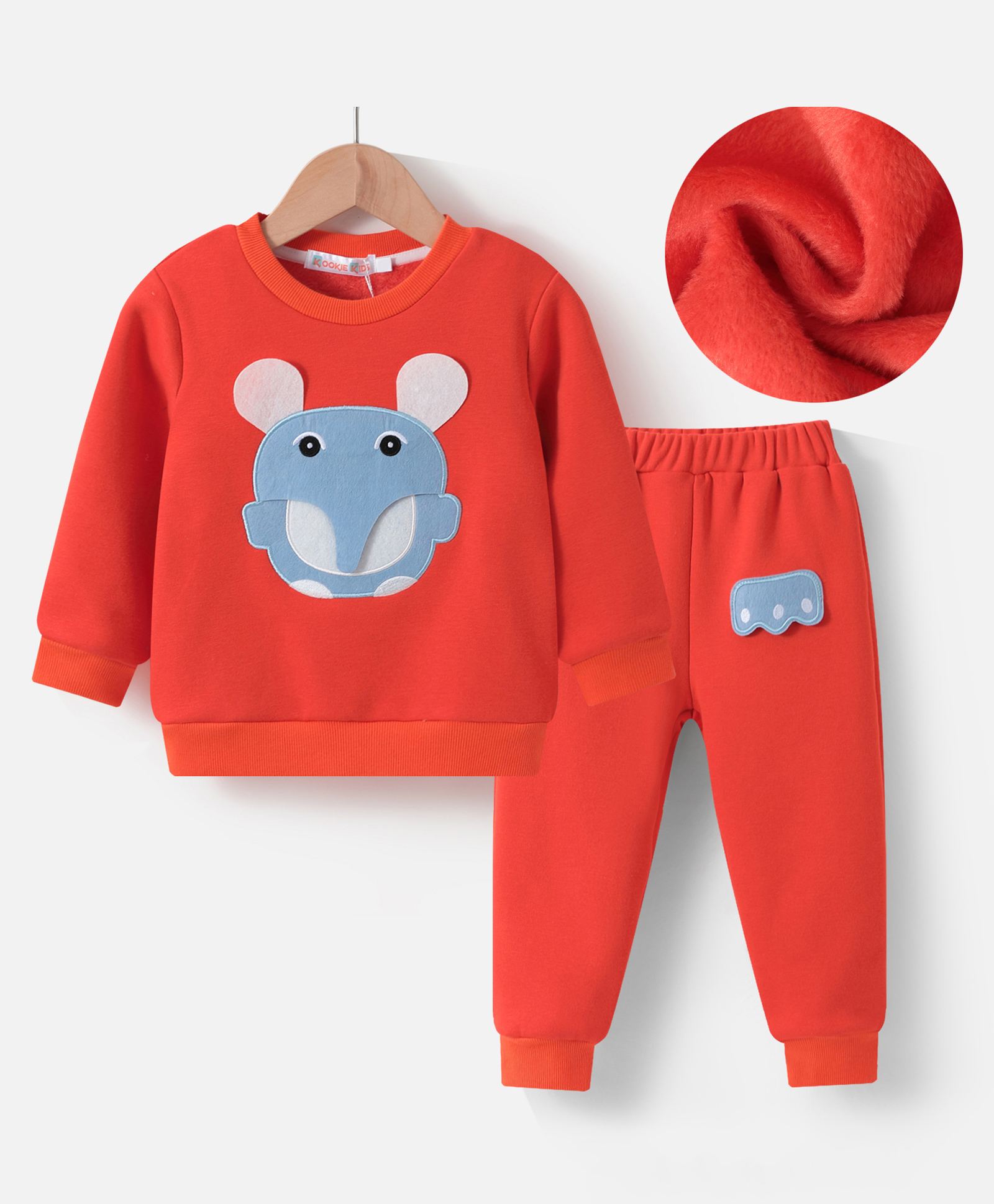 Kookie Kids Full Sleeves Winter Wear Suit With Mouse Applique - Orange-image-39