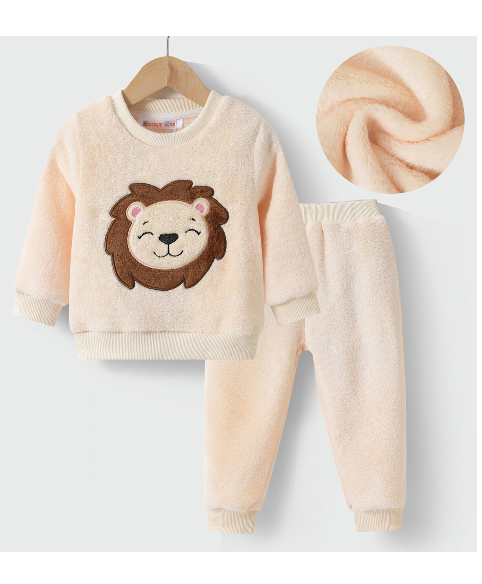 Kookie Kids Full Sleeves Winter Wear Suit With Lion Applique - Beige-picture-16