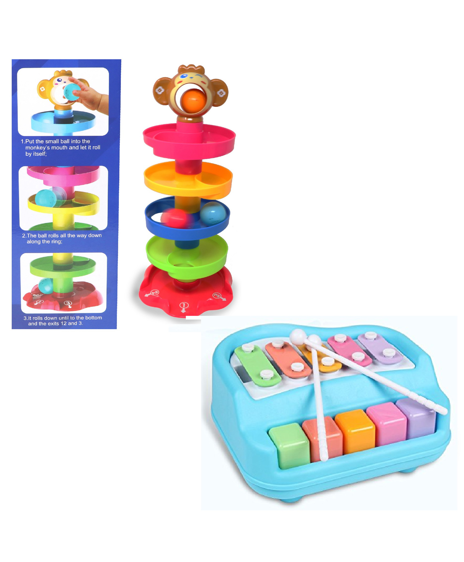 New Pinch 5 Layer Ball Drop and Roll Swirling Tower with Musical 5 keys Xylophone - Multicolor-image-5