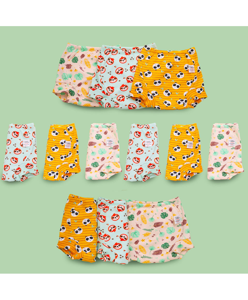 SuperBottoms Padded Underwear for 9-12M Babies | Potty Training Pants for Mess-Free Diaper-Free Time | Jungle Jam | Pack of 12-image-49