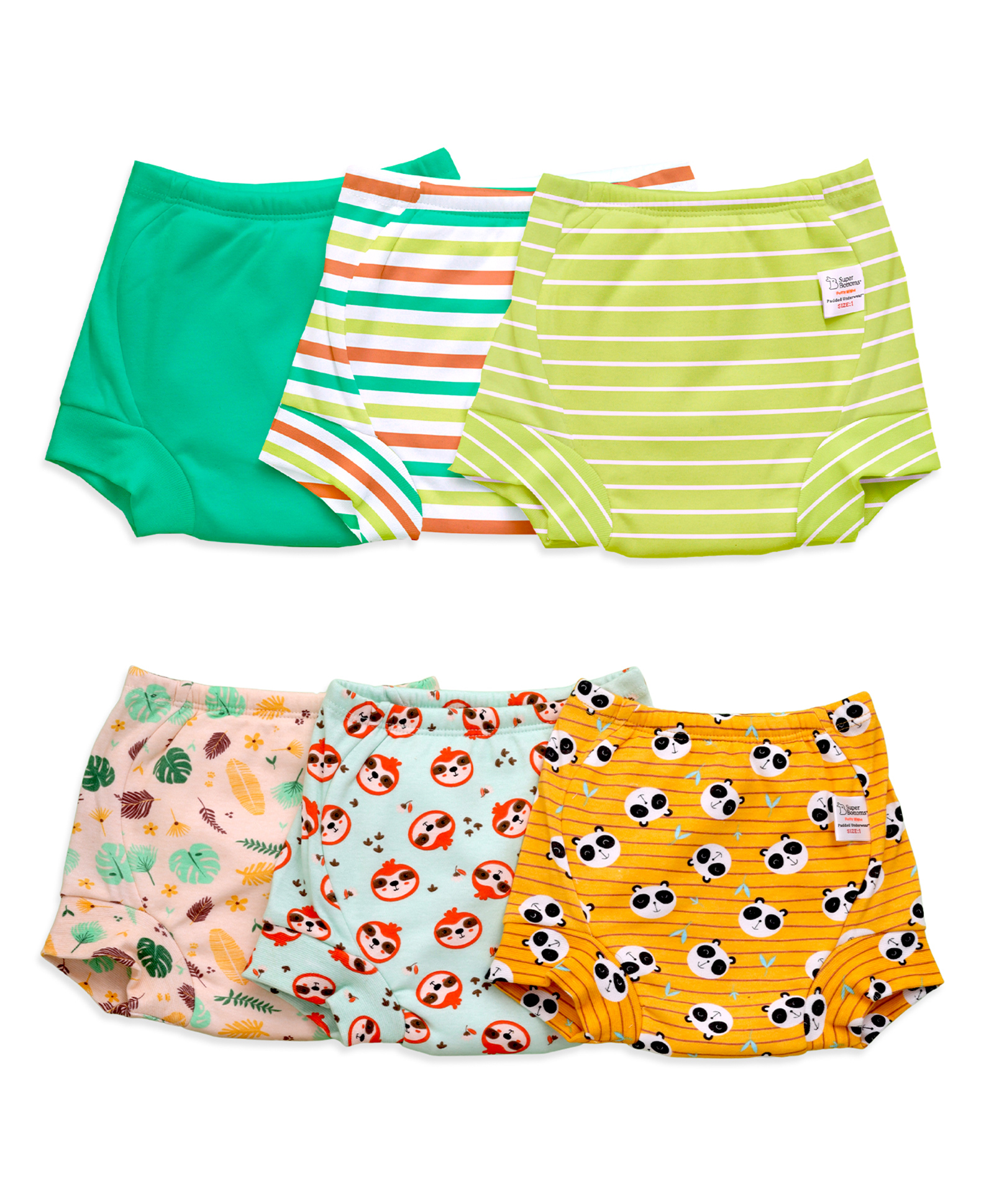 SuperBottoms  Padded Underwear For Growing Babies/Toddlers  With 3 Layers Of Cotton Padding & Super DryFeel Layer Pull-Up For Potty Training & Diaper-Free Time Size:2 Pack of 6 Upgraded Version