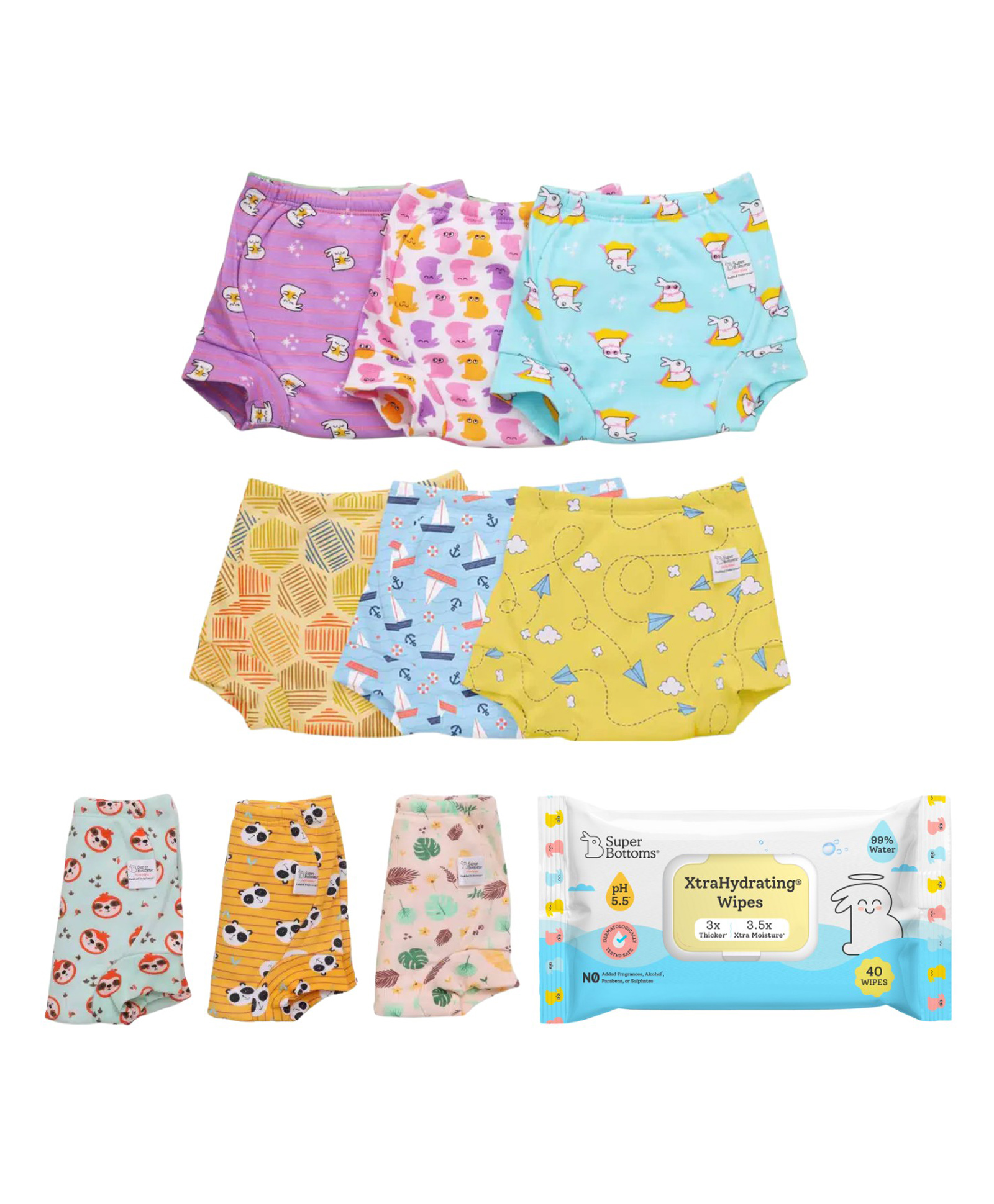 SuperBottoms  9 Padded Underwear + Xtrahydrating Wipes-40 Pack|3X Thicker Premium Wet Wipes|98% Pure Water|Potty Training Pants|3-Layers Of Padding&Superdryfeel Layer|Pull-Up Style-Size 3 (3y - 4y)-picture-2