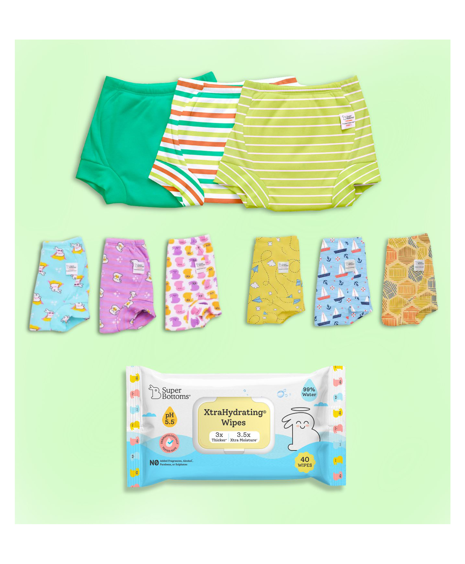 SuperBottoms  9 Padded Underwear + Xtrahydrating Wipes-40 Pack|3X Thicker Premium Wet Wipes|98% Pure Water|Potty Training Pants|3-Layers Of Padding&Superdryfeel Layer|Pull-Up Style-Size 3 (3y - 4y)-picture-7