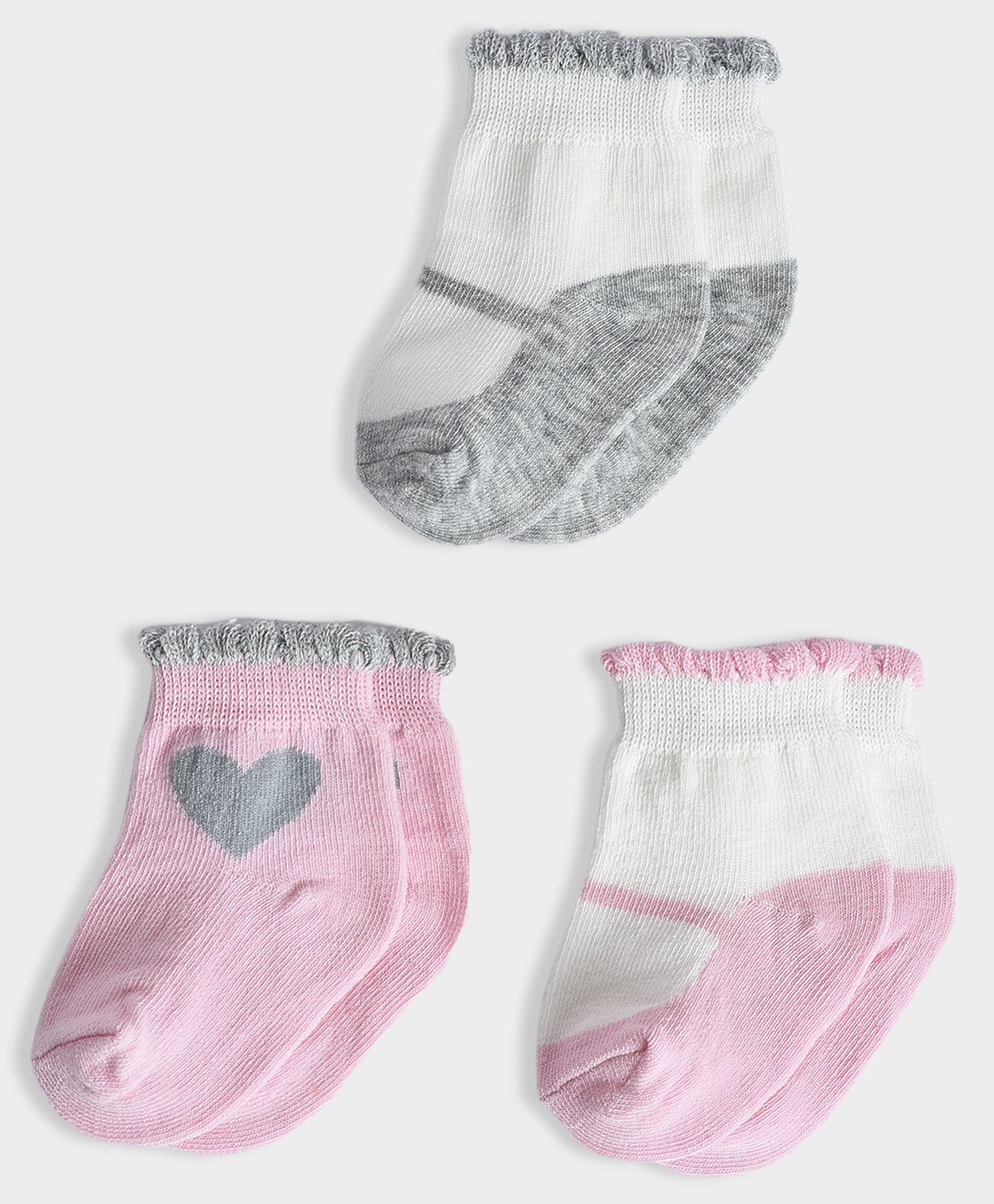 Mi Arcus Pack of 3 Colour Blocked  Socks Set -  White Pink & Grey-image-44