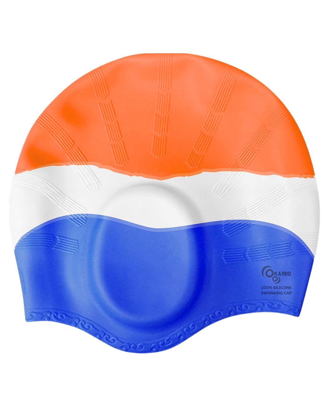 KARBD Ear Cover Hair Protection Silicone Swimming Cap Universal Size - Multicolor Orange White Blue-picture-13
