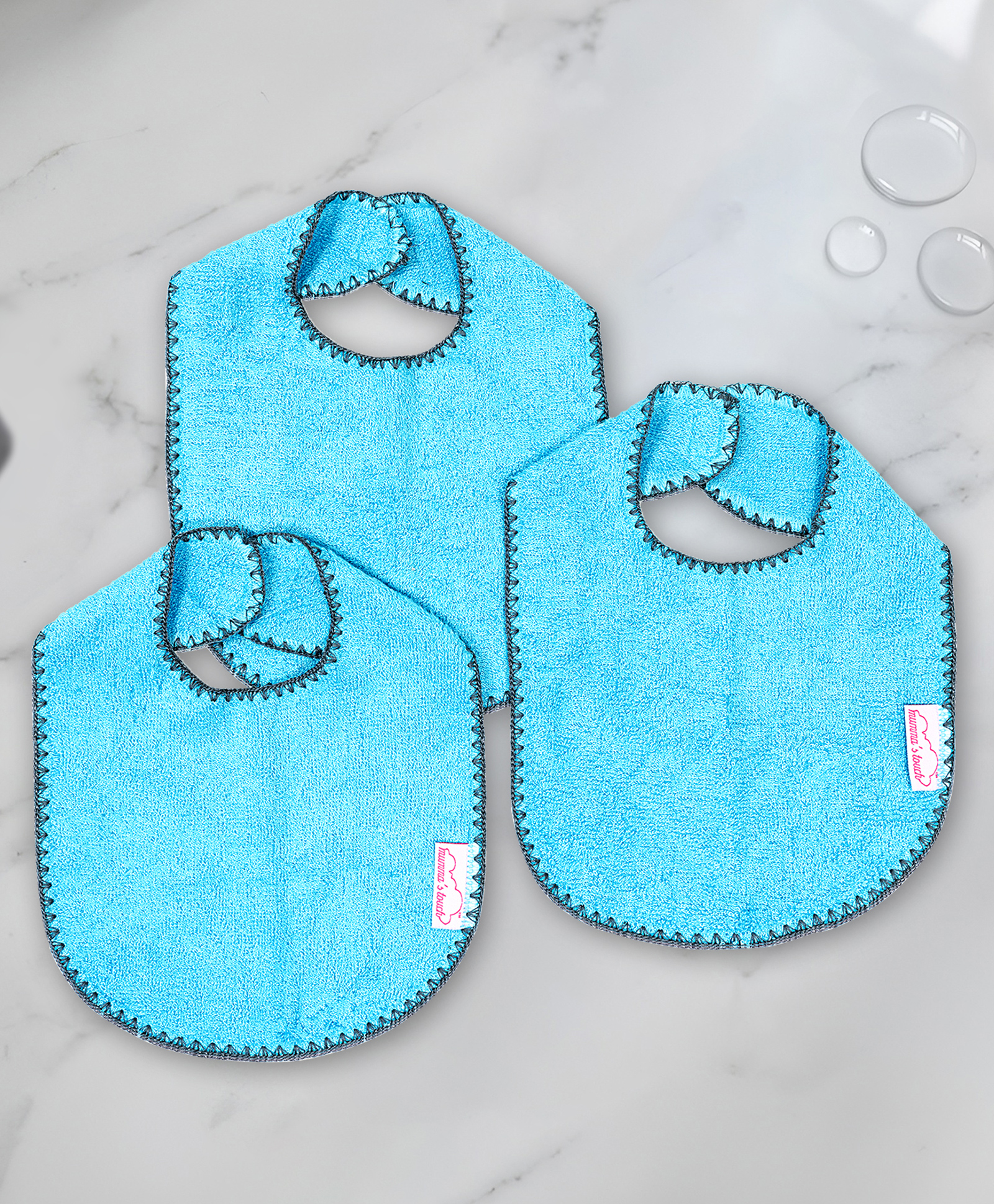 Mumma's Touch Organic Bamboo Baby Bib - Aqua - Pack of 3-image-37