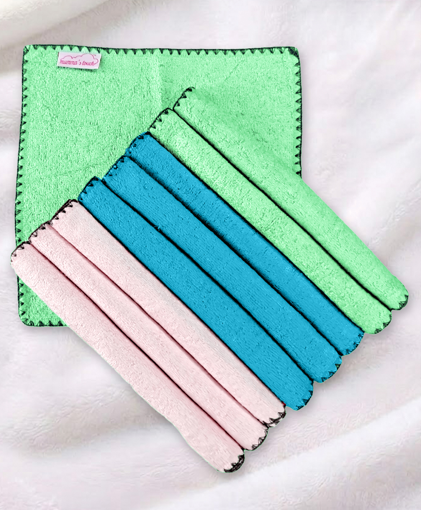 Mumma's Touch Organic Bamboo Baby Wash Cloth - Assorted (Green, Aqua, Pink) - Pack of 9-image-11