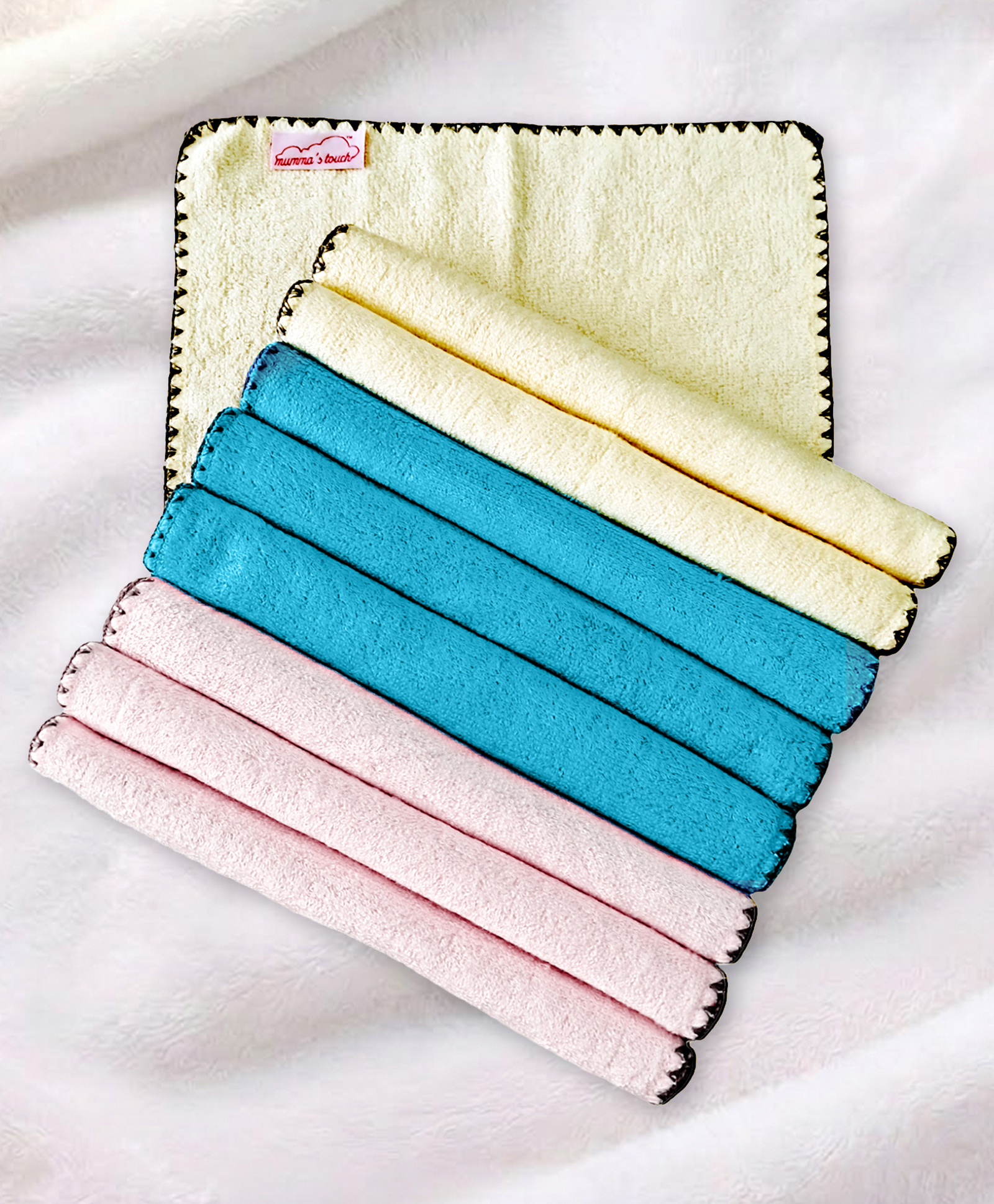 Mumma's Touch Organic Bamboo Baby Wash Cloth - Assorted (Pink, Yellow, Aqua) - Pack of 9-image-13