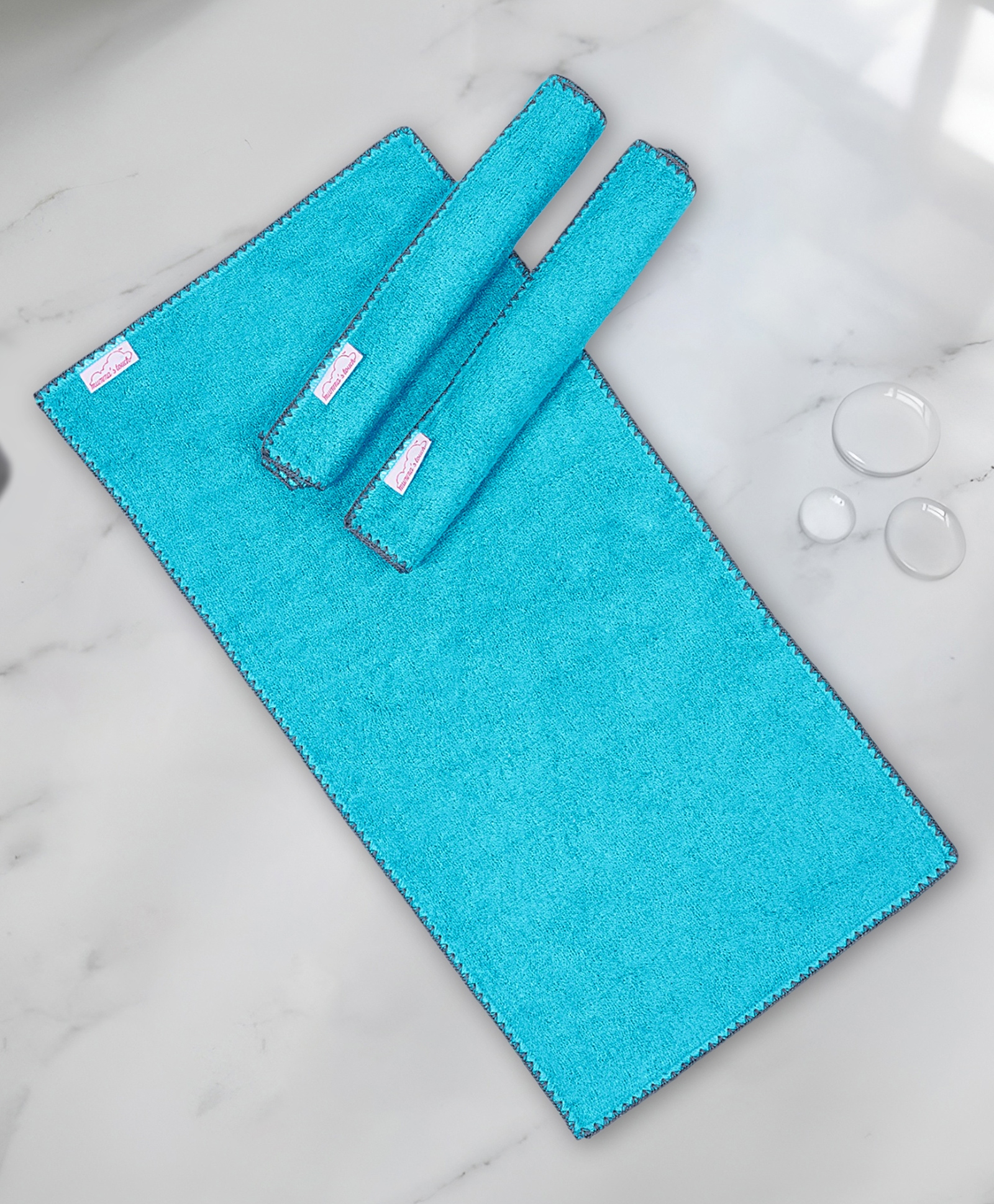 Mumma's Touch Organic Bamboo Baby Burp Cloth - Aqua - Pack of 3-picture-38