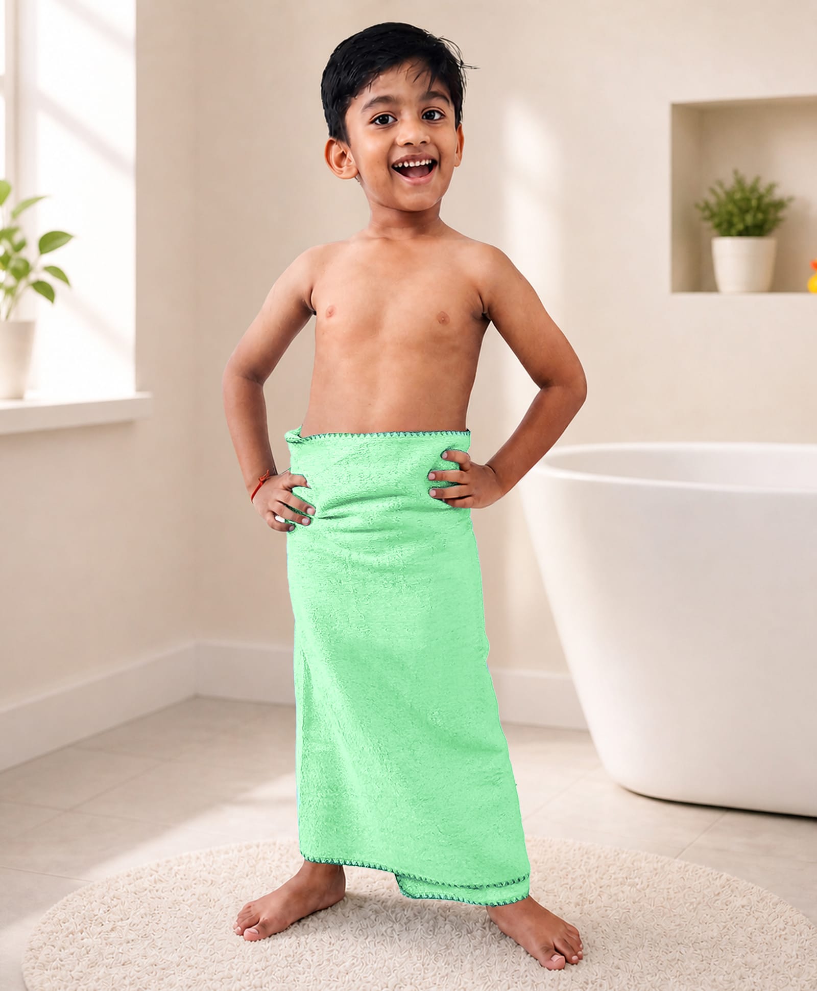 Mumma's Touch Organic Bamboo Kids Bath Towel - Green - Pack of 1-image-47