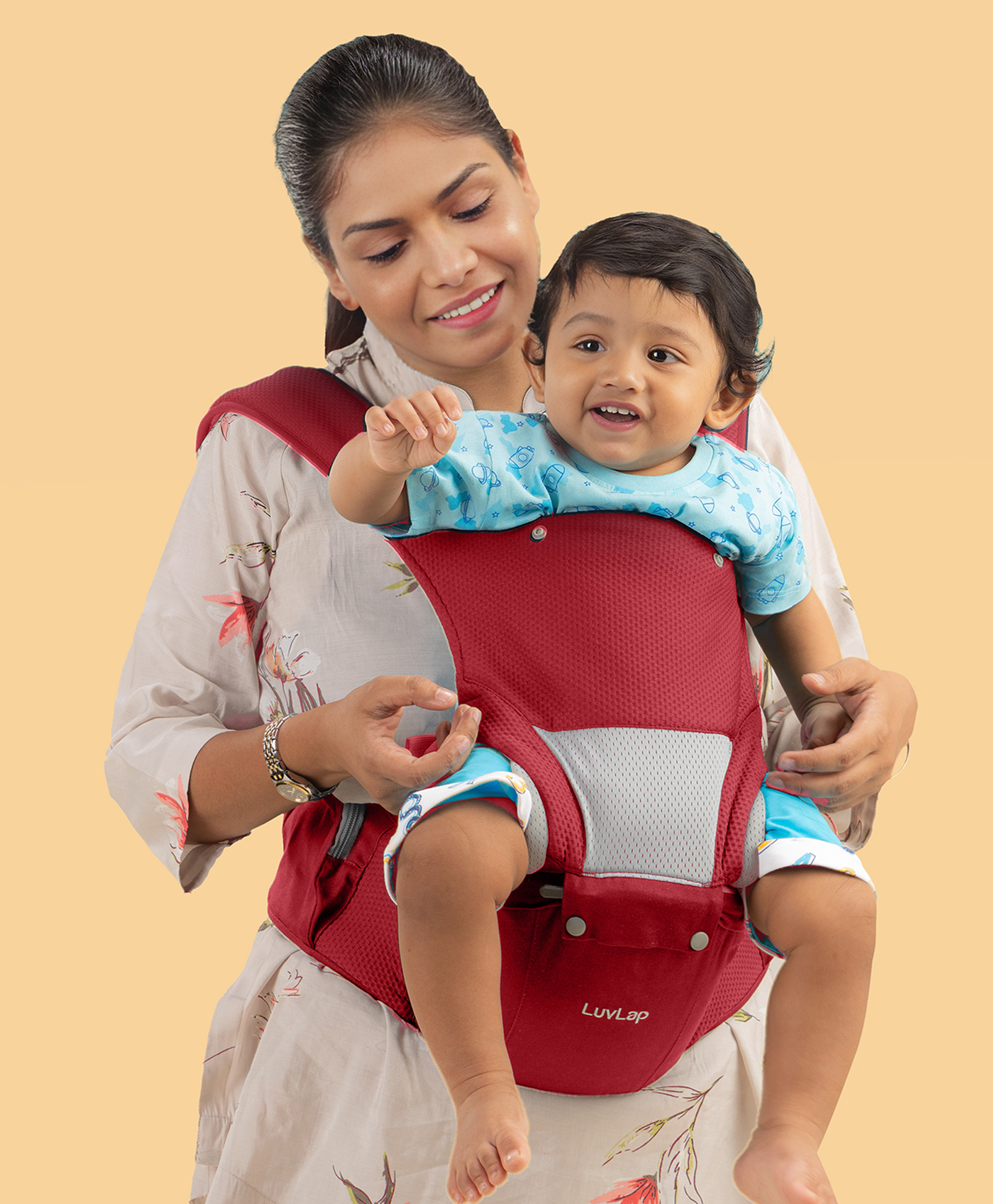 LuvLap Comfy Baby Carrier with Detachable Hip Seat 3 in 1 Ergonomically Designed - Red-picture-37