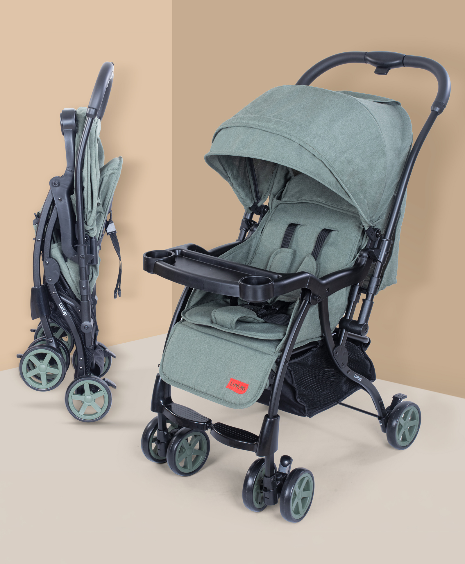 luvlap Luv Lap Sunshine Plus Stroller Pram with Reversible handlebar Adjustable Recline & Compact Folding - Light Green-picture-12