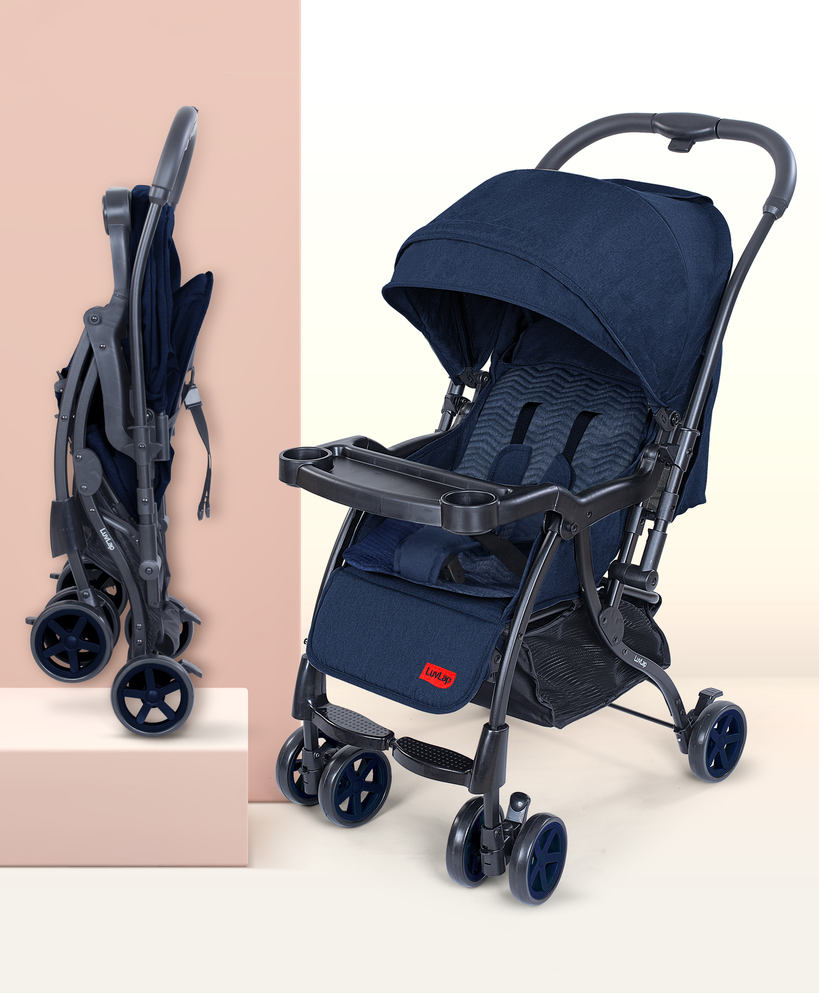 luvlap Luv Lap Sunshine Stroller With 5 Point Harness Reversible Handle Bar Compact Easy Fold & 3 Level Recline Adjustment - Blue-picture-11